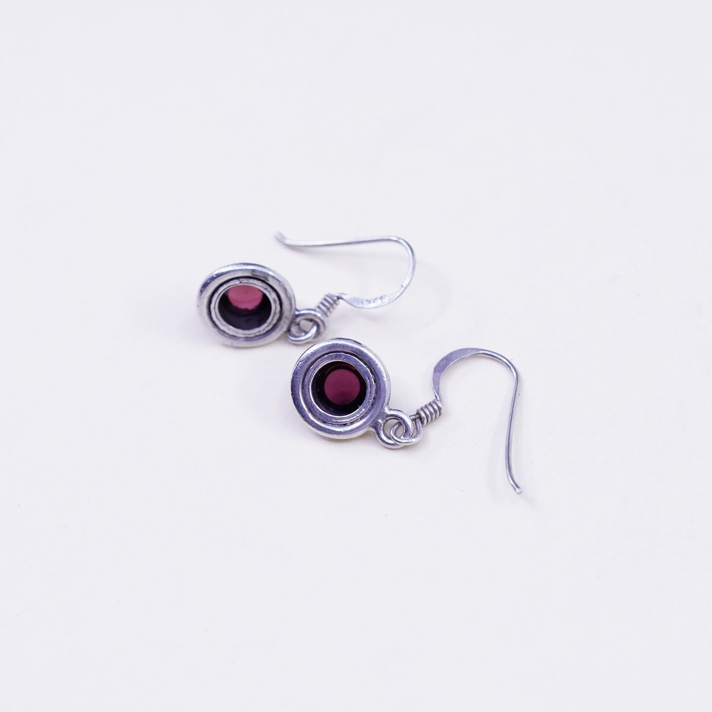 Vintage Sterling silver handmade earrings, 925 hooks with garnet beads