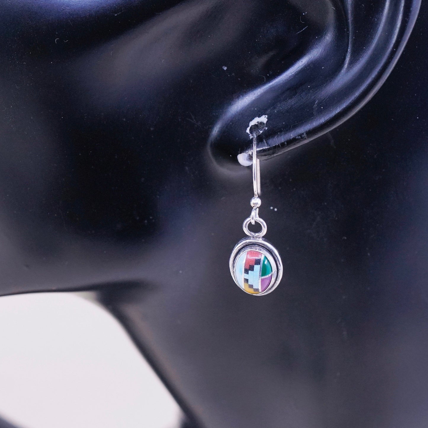 Vintage Southwestern Sterling 925 silver handmade earrings with turquoise zuni