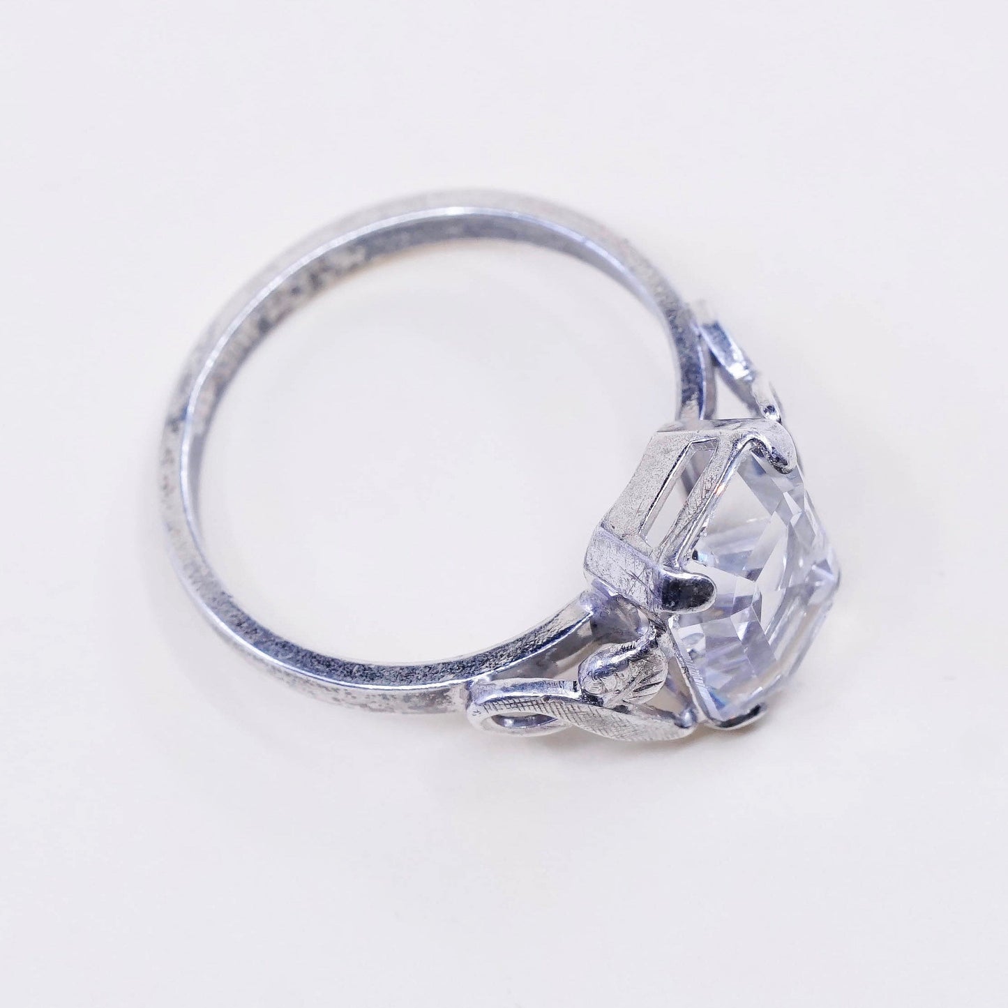 Size 7, Vintage handmade sterling 925 silver with clear crystal ring