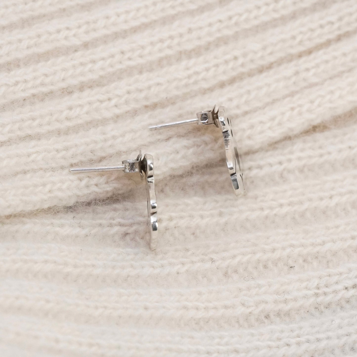 Southwestern sterling silver handmade earrings, 925 bear studs heart enamel