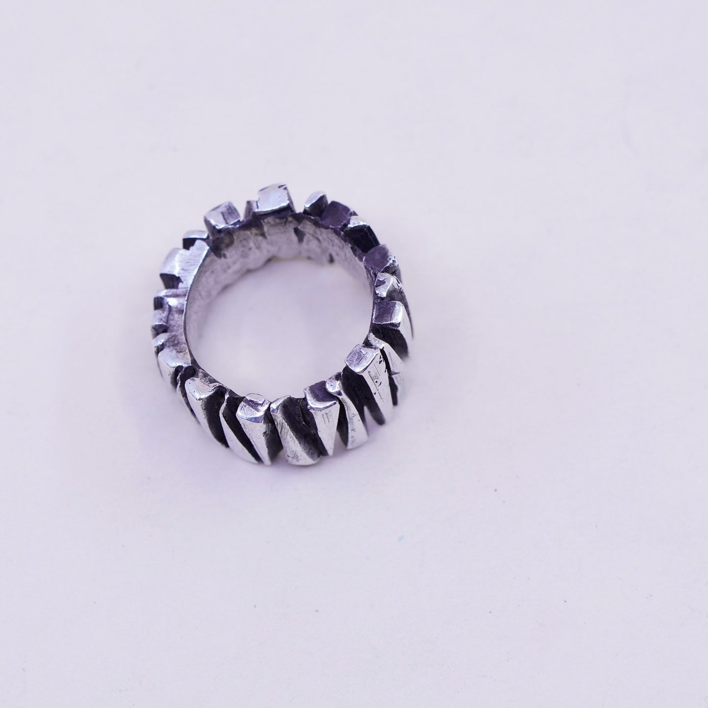Size 6.25, Vintage sterling silver handmade ring, 925 statement ring w/ ribbed
