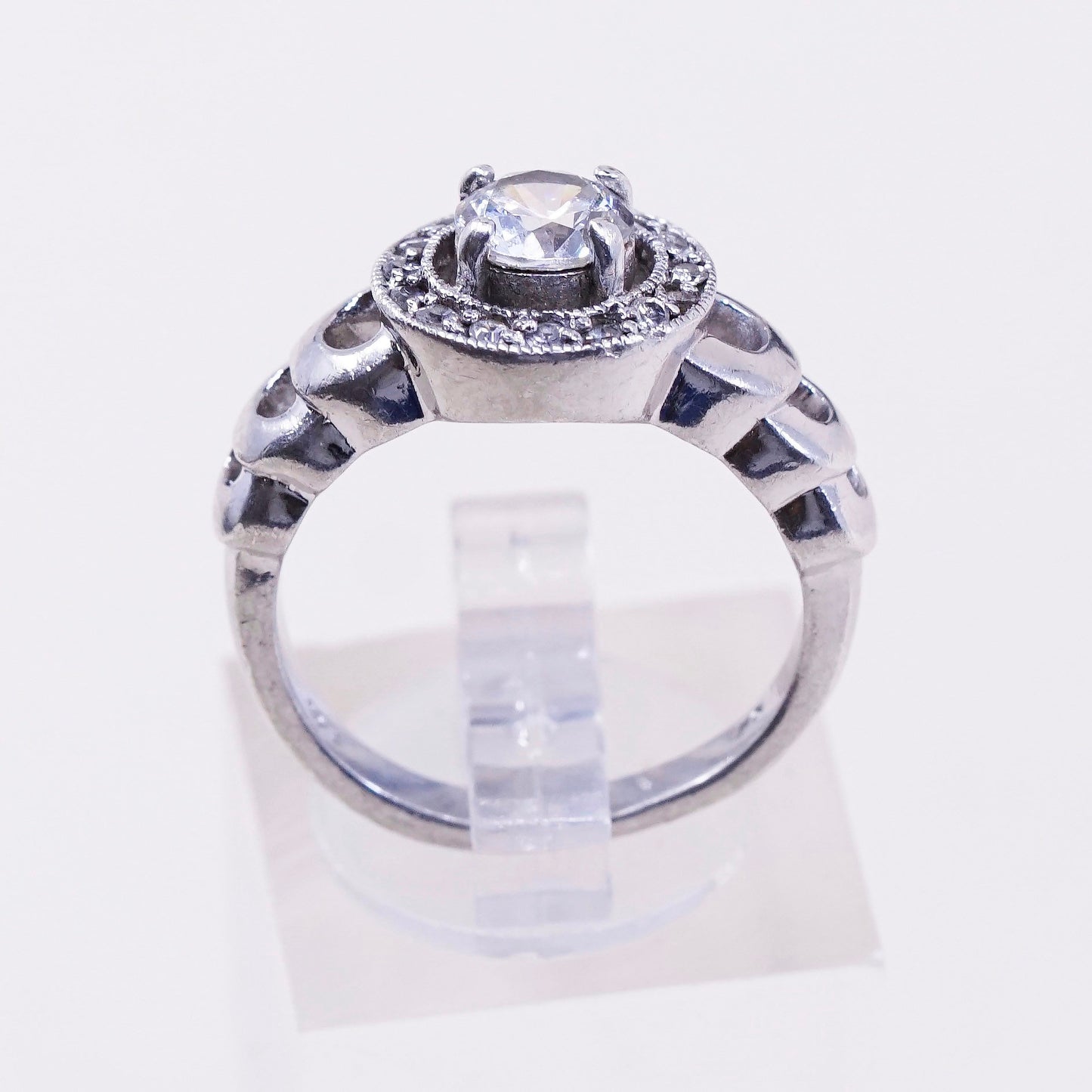 sz 7, vtg jewelry, sterling 925 silver cluster crystal engagement ring