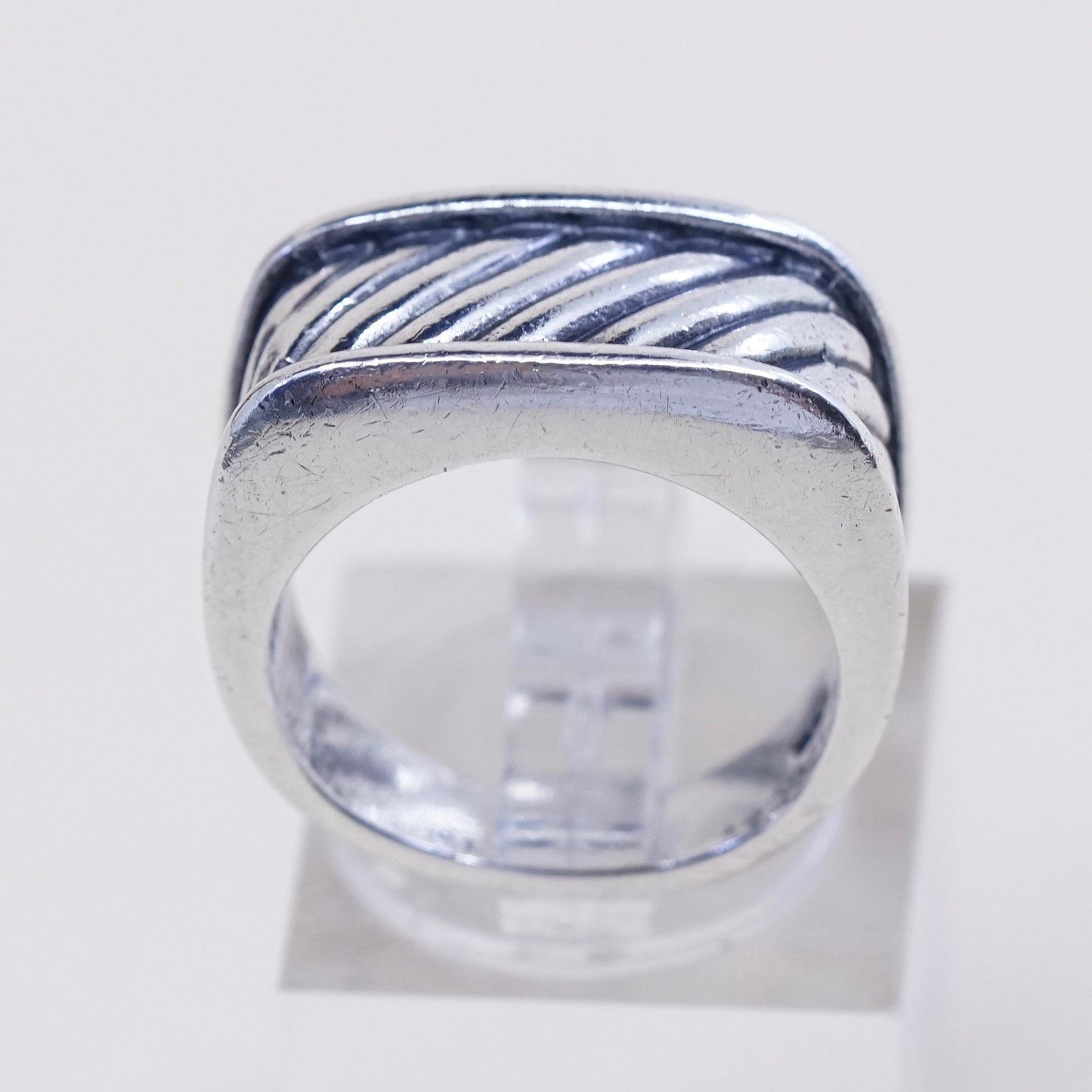 sz 6, vtg sterling silver handmade statement ring, 925 cable ribbed band