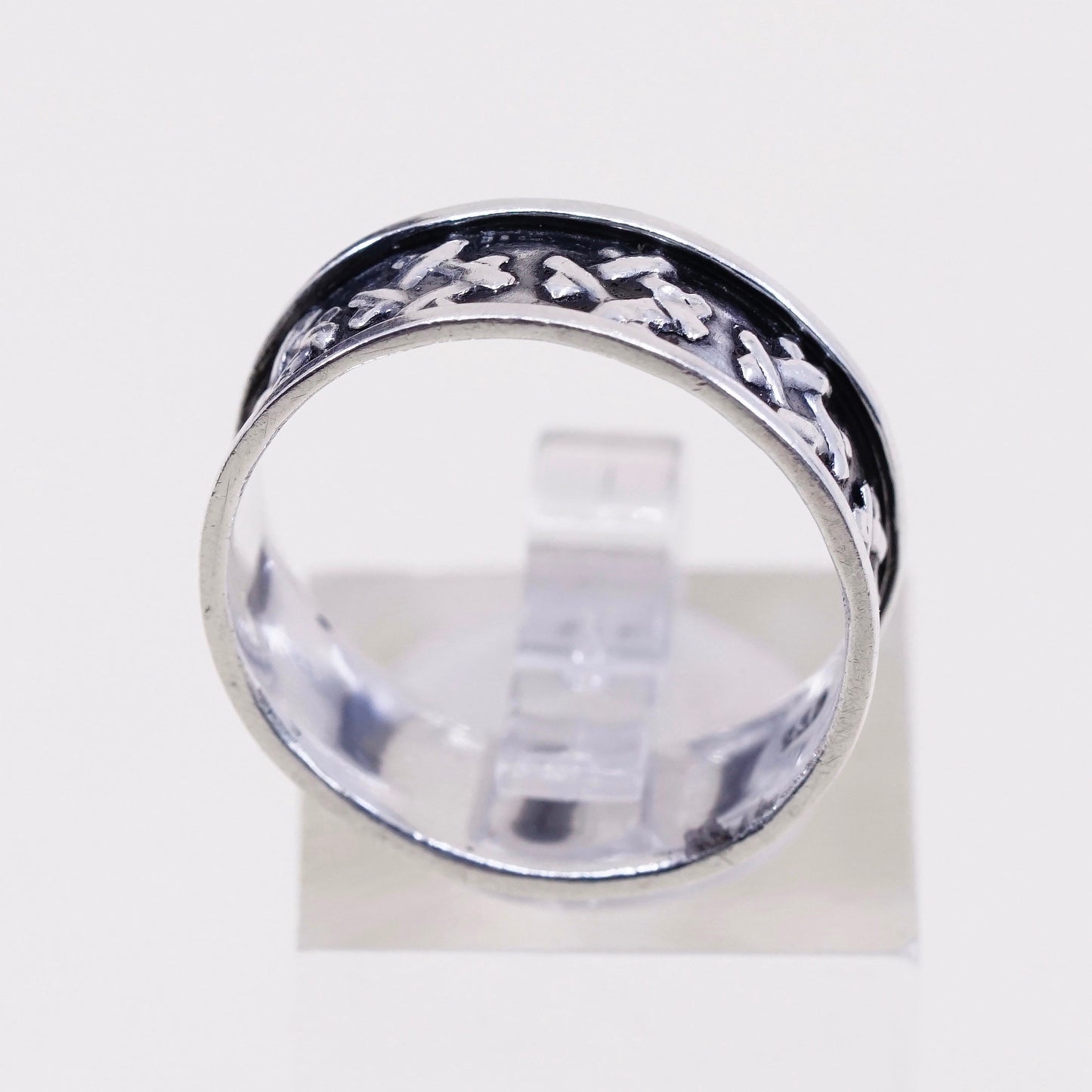 Size 9.5, vintage hopi Sterling silver handmade ring, 925 cross embossed band