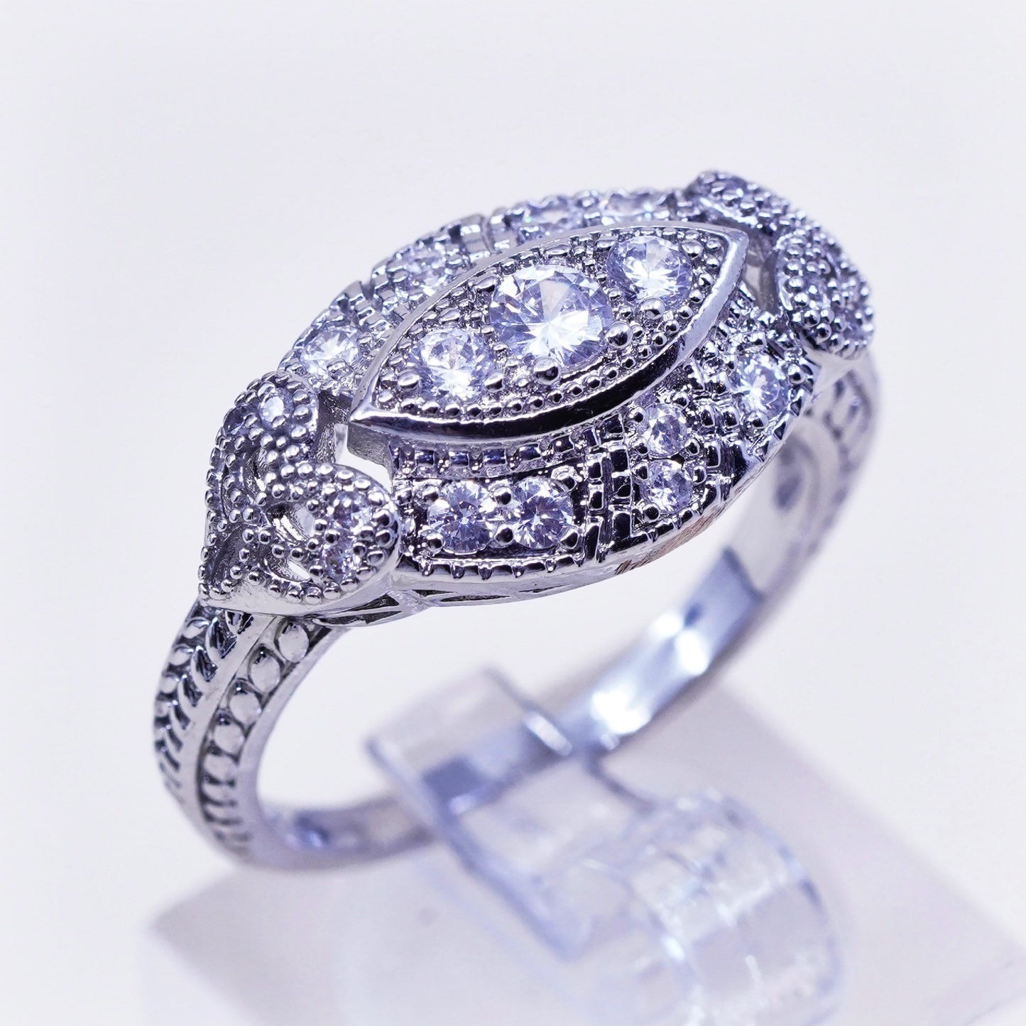Size 9, vintage jewelry, sterling 925 silver cluster crystal engagement ring