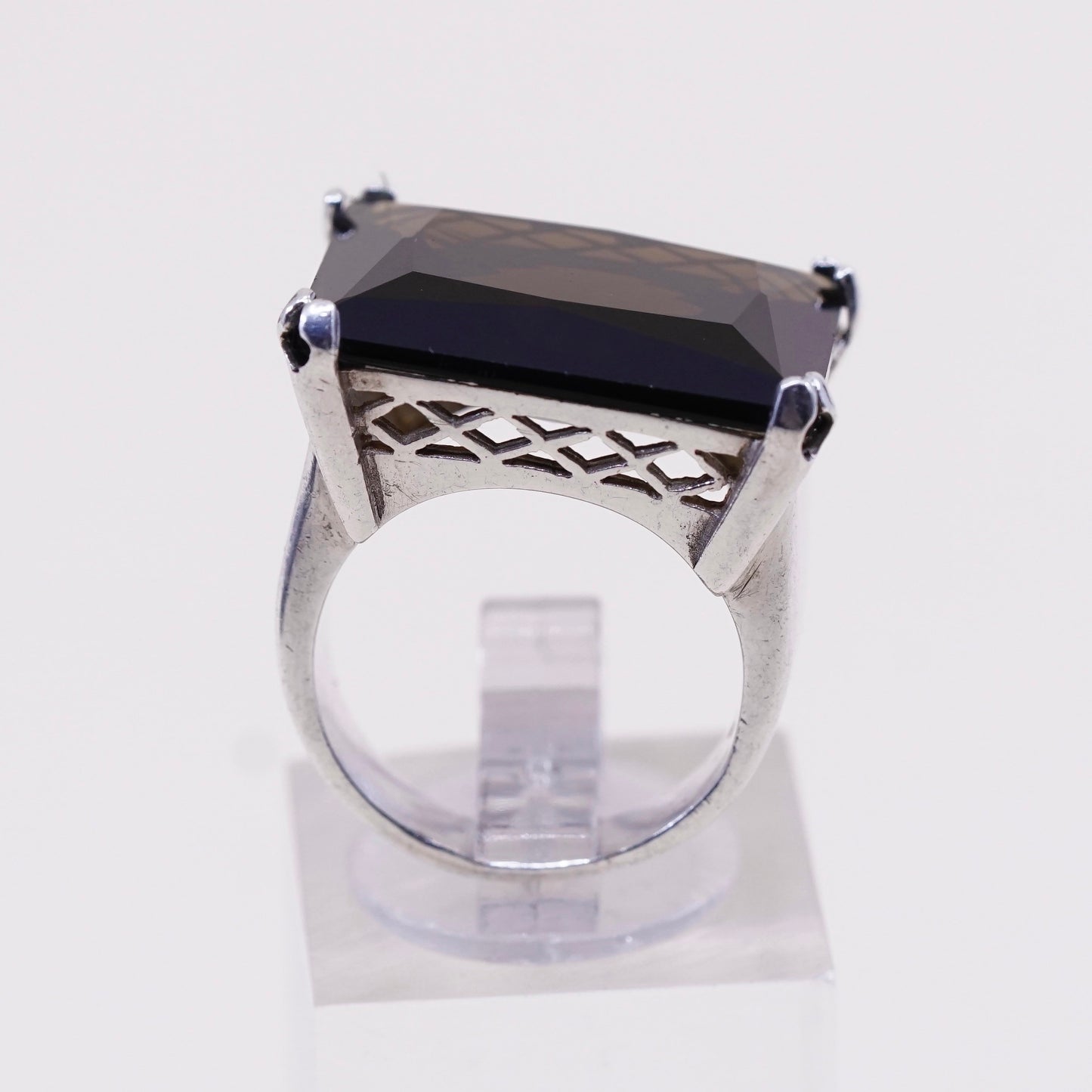 Size 6, vtg sterling silver handmade ring, 925 statement ring with smoky topaz