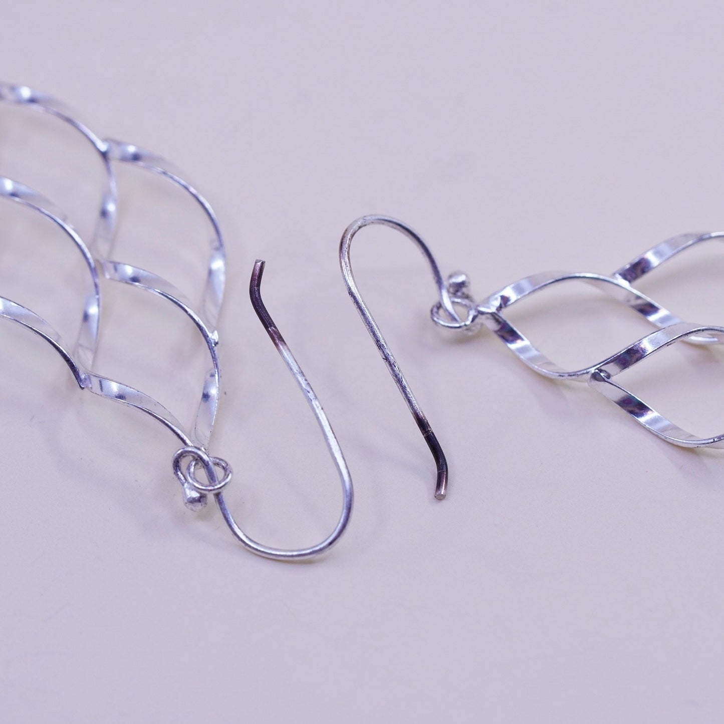 Vintage sterling silver handmade earrings, 925 twisted dangles