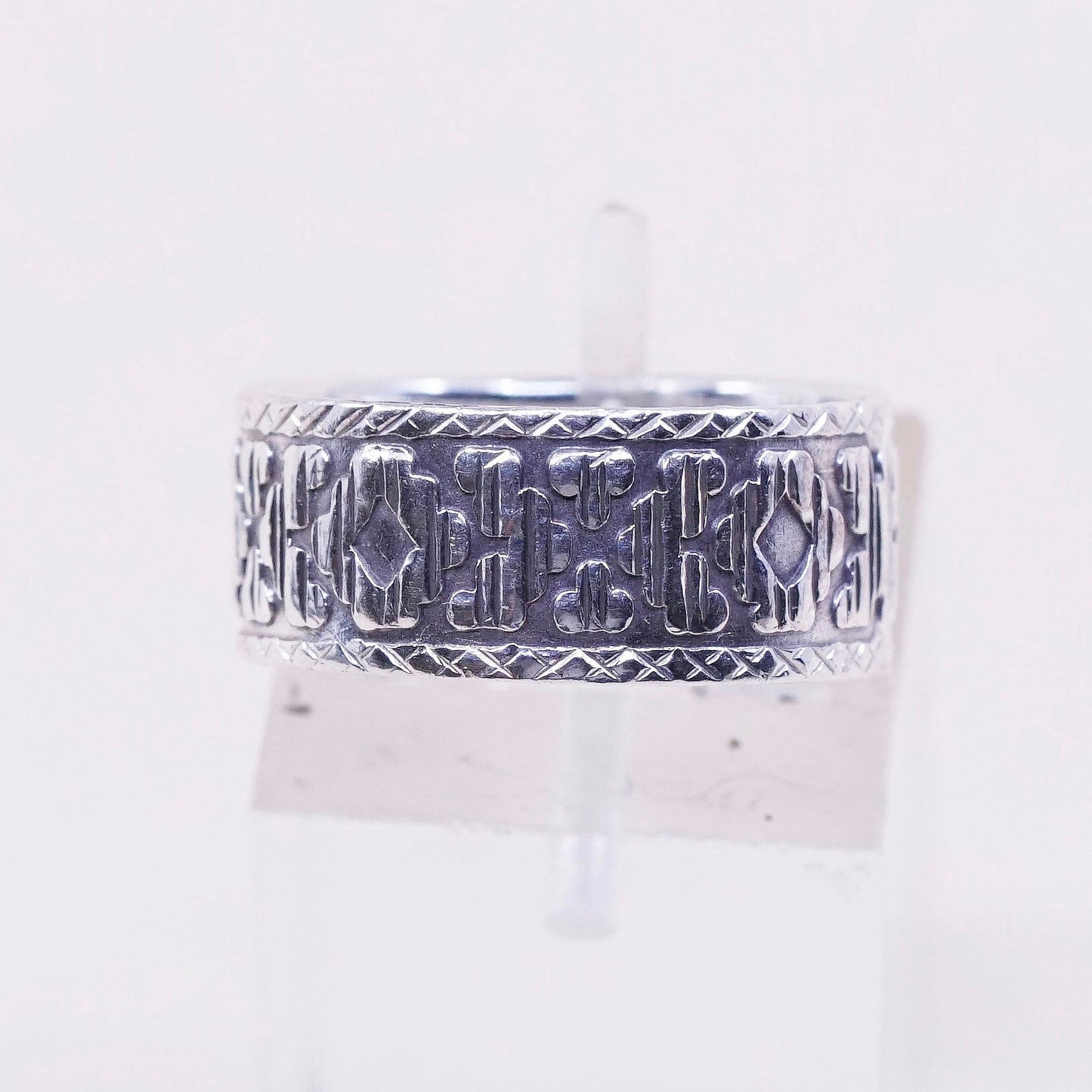 sz 5.5, vtg sterling silver handmade ring, 925 Mexico XOXO band, minimalist