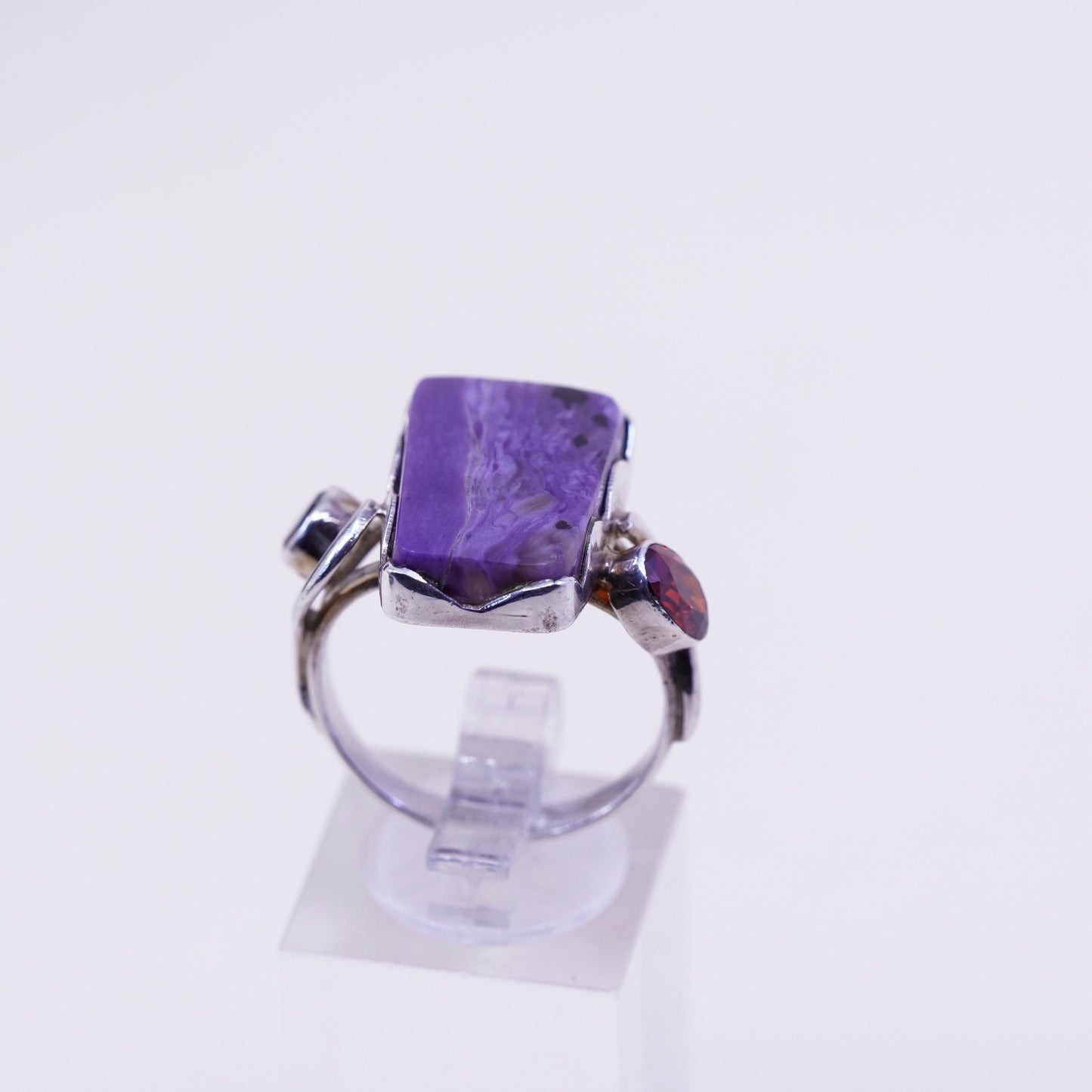 Size 9.25, vintage sterling 925 silver handmade ring with purple jasper ruby