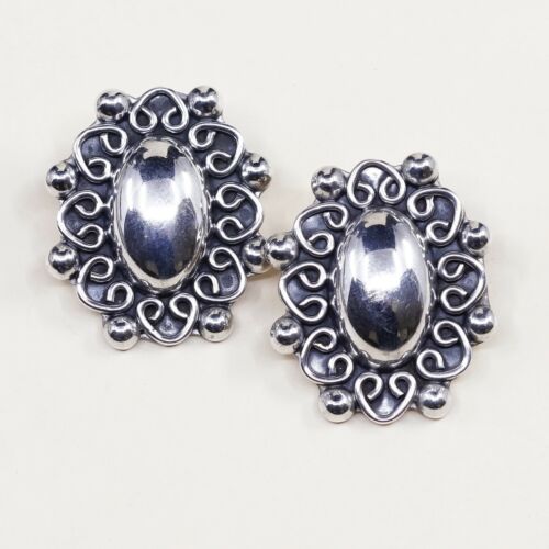 VINTAGE Mexico Handmade Sterling Silver, Solid 925 CLIP ON EARRINGS W Beads