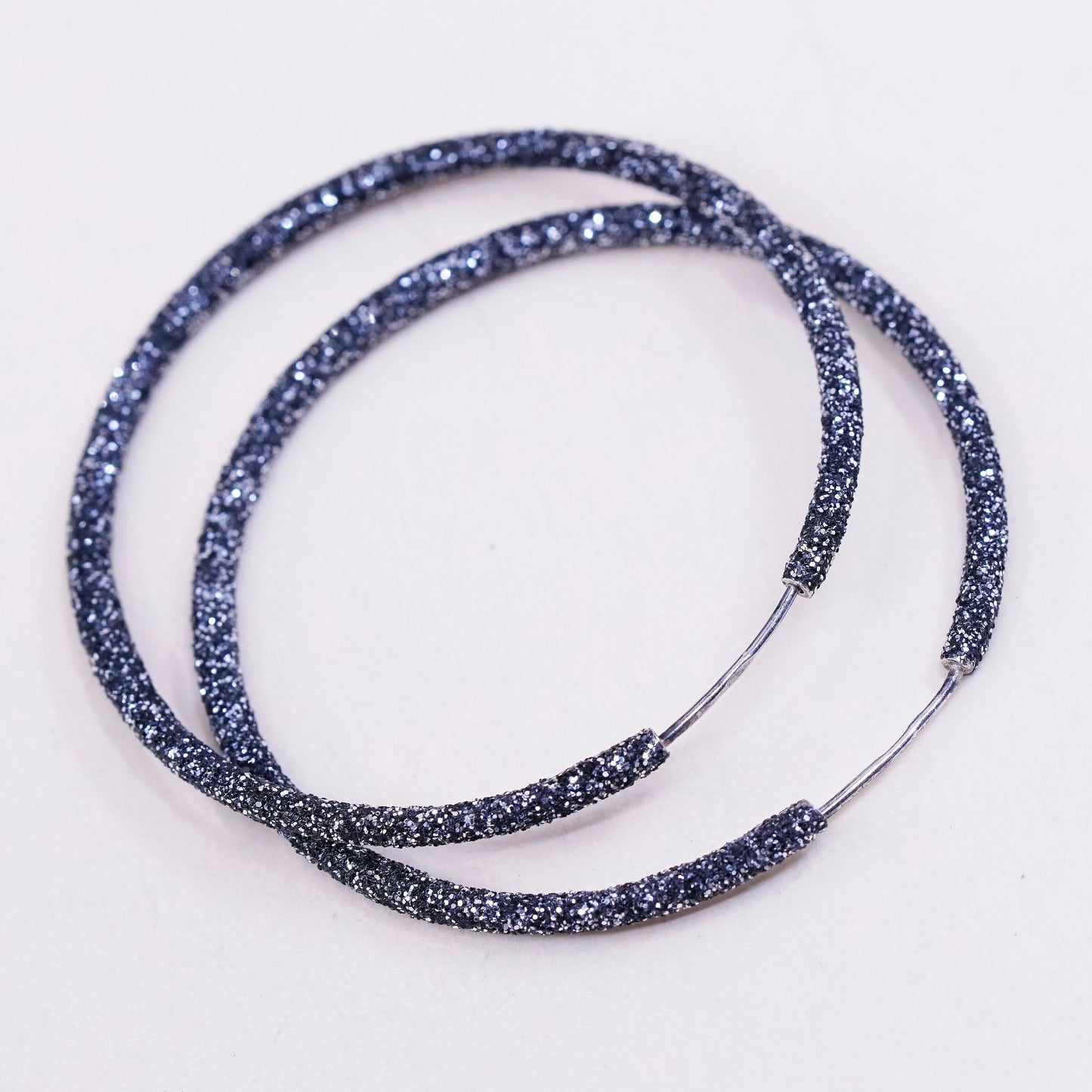 1.5”, Vintage sterling silver handmade earrings, 925 glitter shiny hoops
