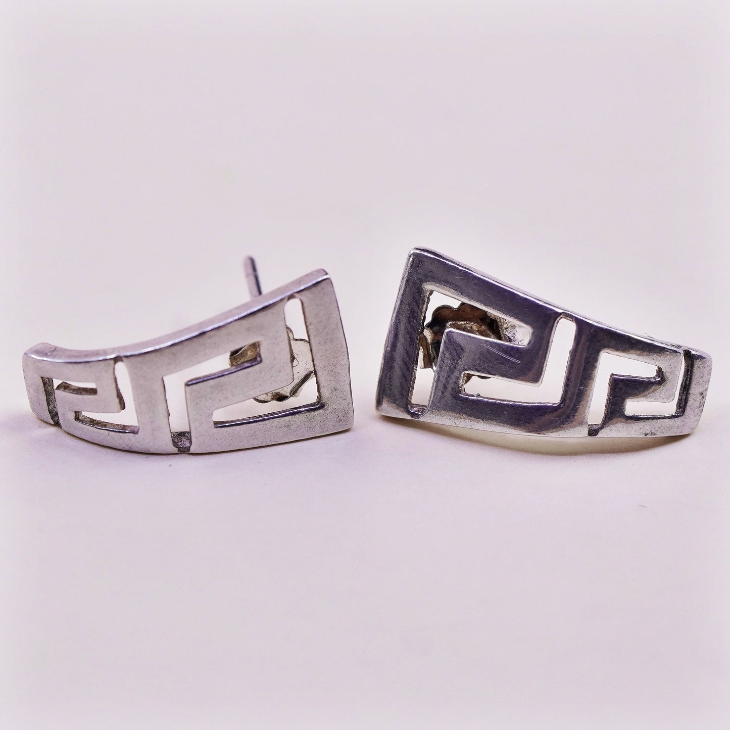 Vintage Sterling silver handmade earrings, 925 Greek key studs