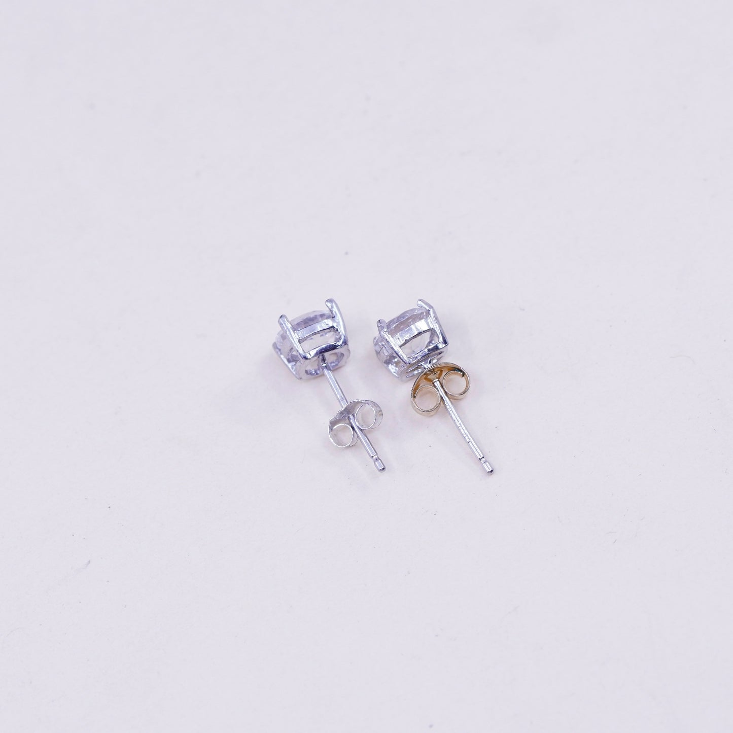 6mm, Vintage sterling 925 silver genuine round cz studs, filigree earrings