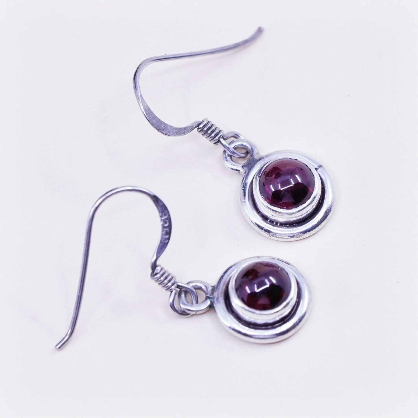 Vintage Sterling silver handmade earrings, 925 hooks with garnet beads