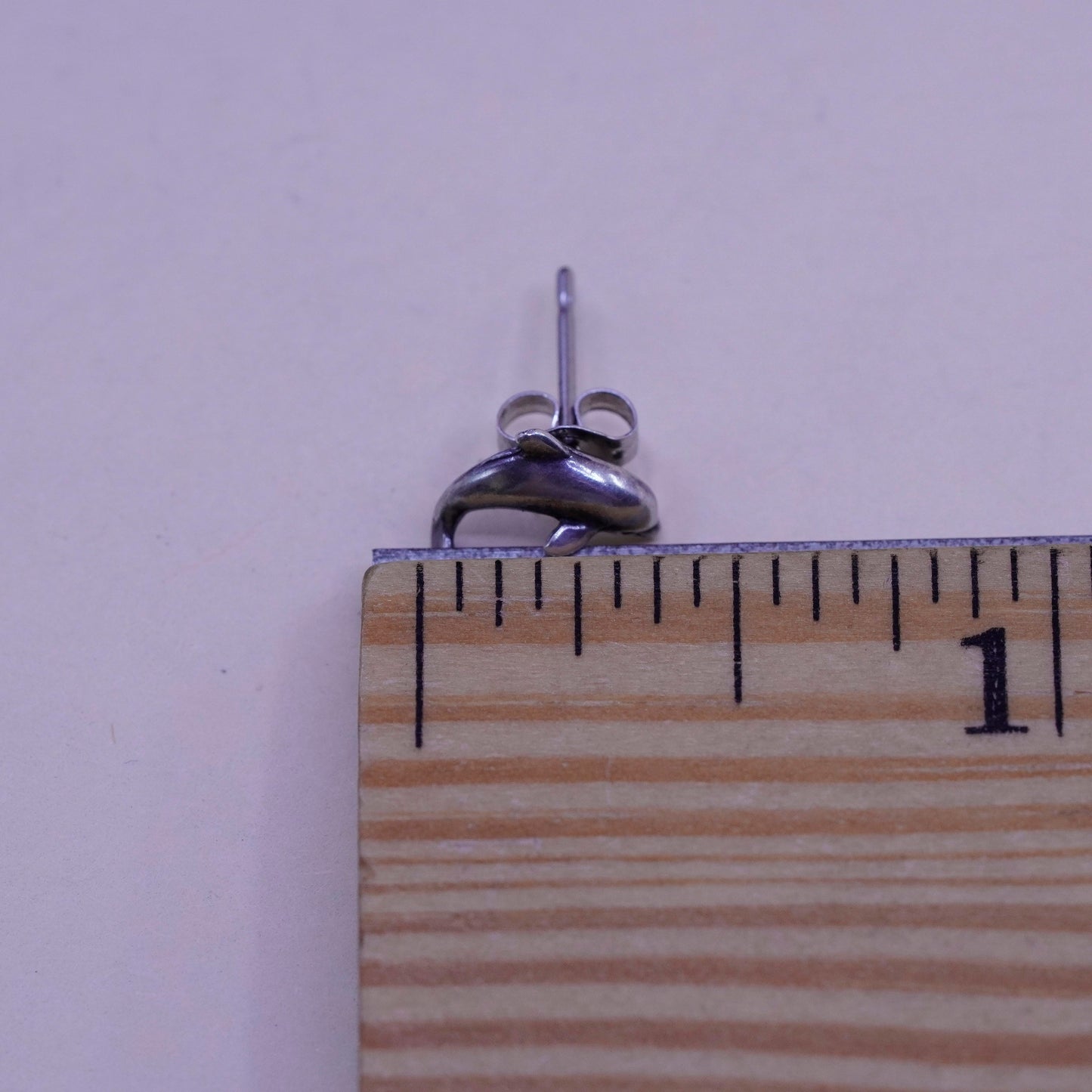 Vintage sterling 925 silver handmade dolphin studs, earrings