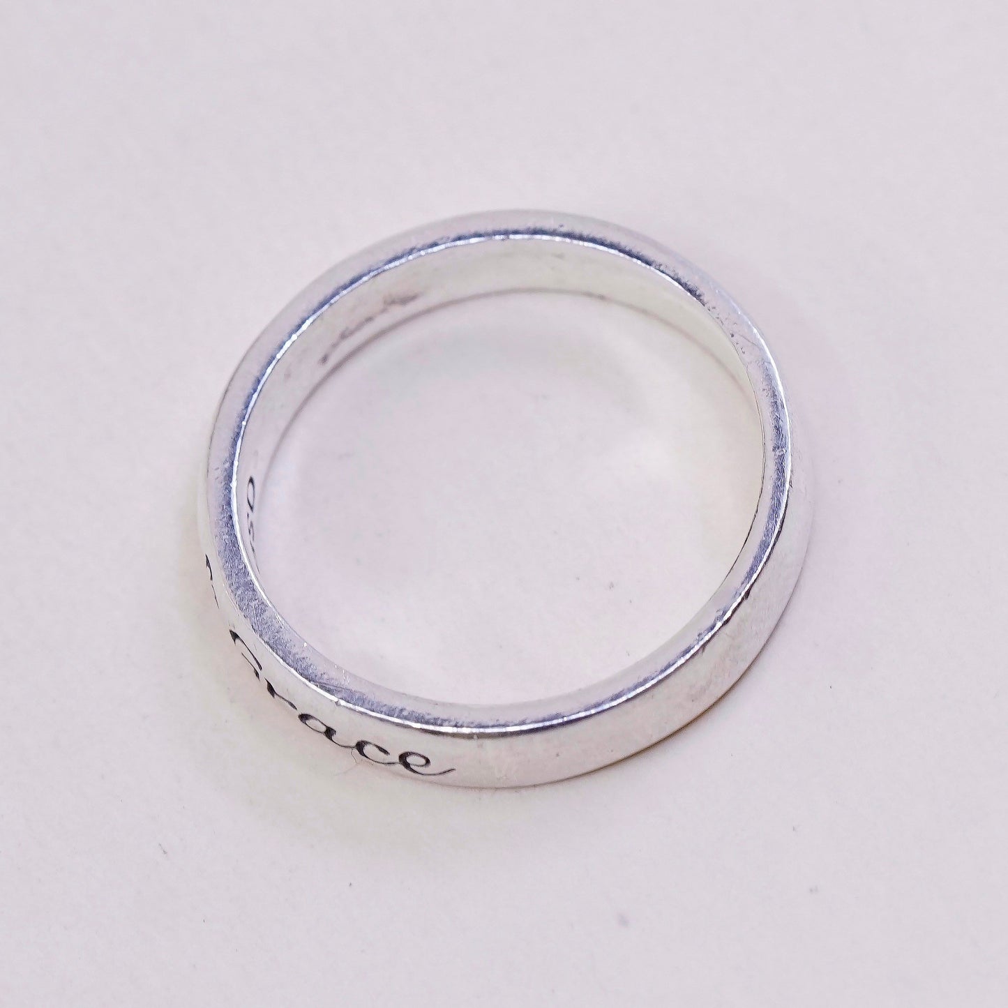 sz 8.25, vtg sterling silver handmade ring, 925 band, engraved “Infinite grace”