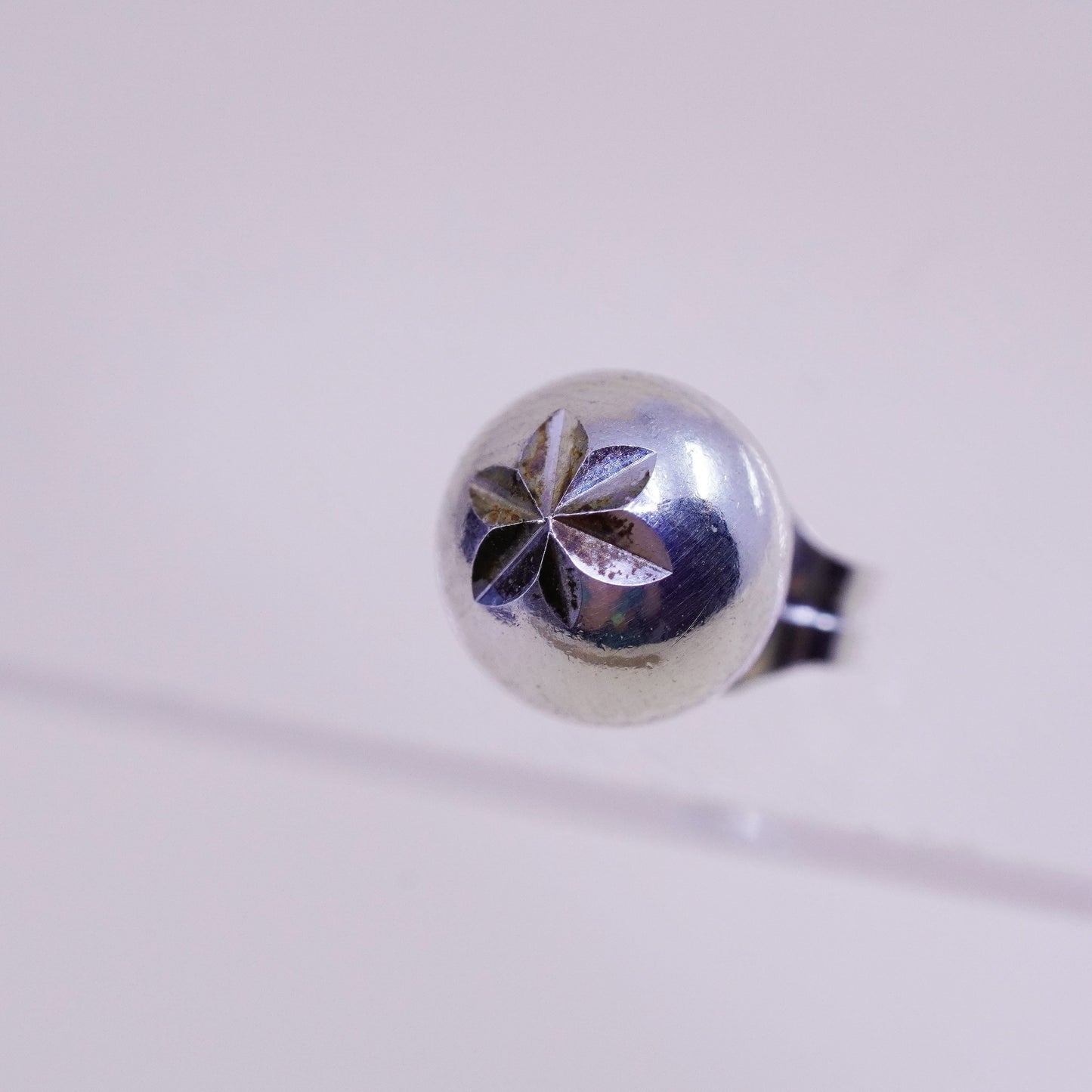 5mm, Vintage sterling silver sphere studs, handmade 925 earrings with star