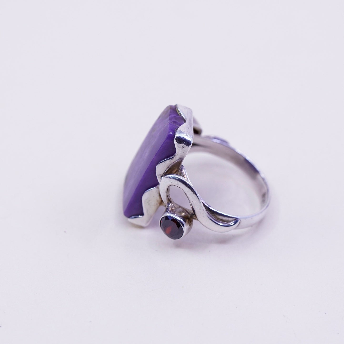 Size 9.25, vintage sterling 925 silver handmade ring with purple jasper ruby