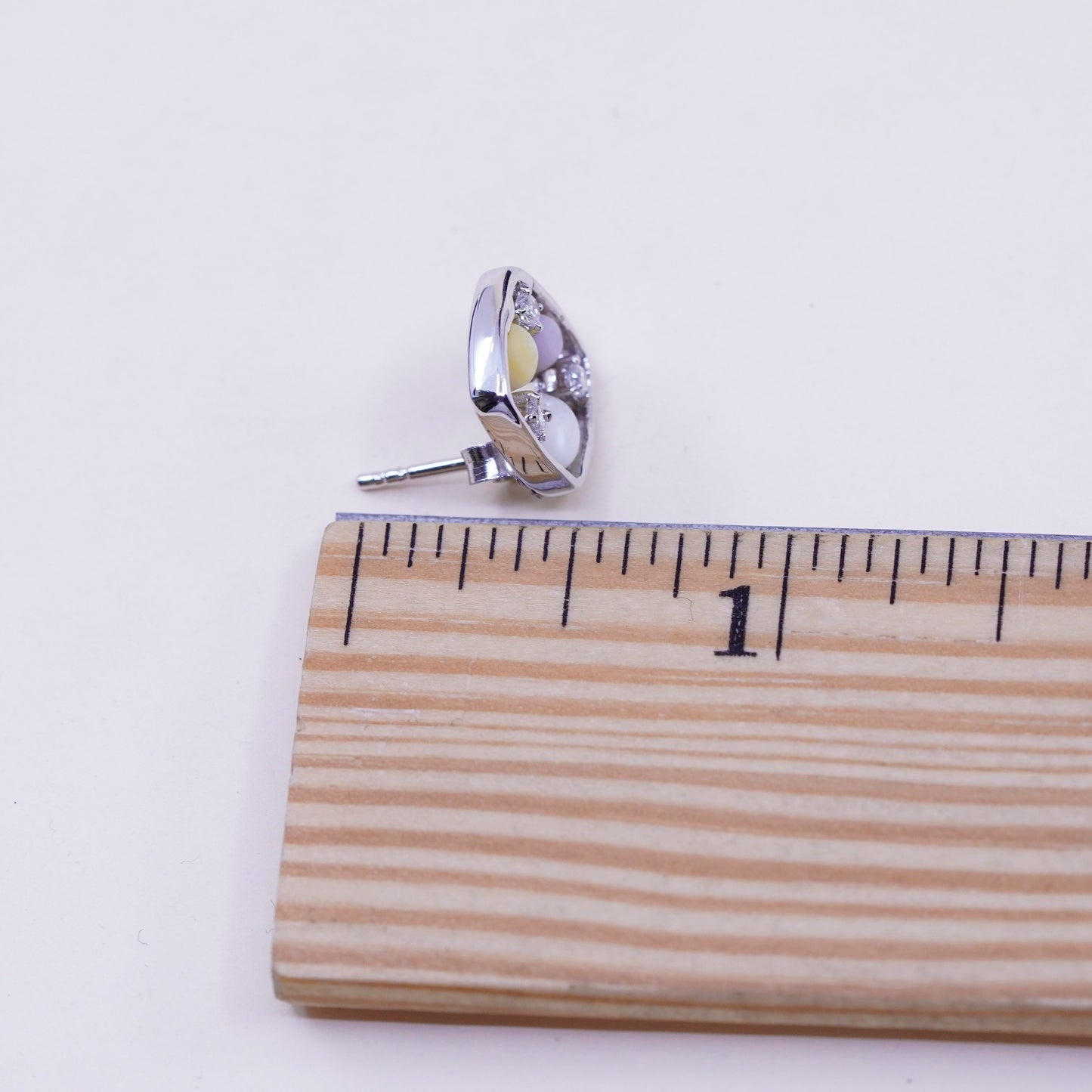Vintage sterling 925 silver studs, square earrings with moonstone and cz