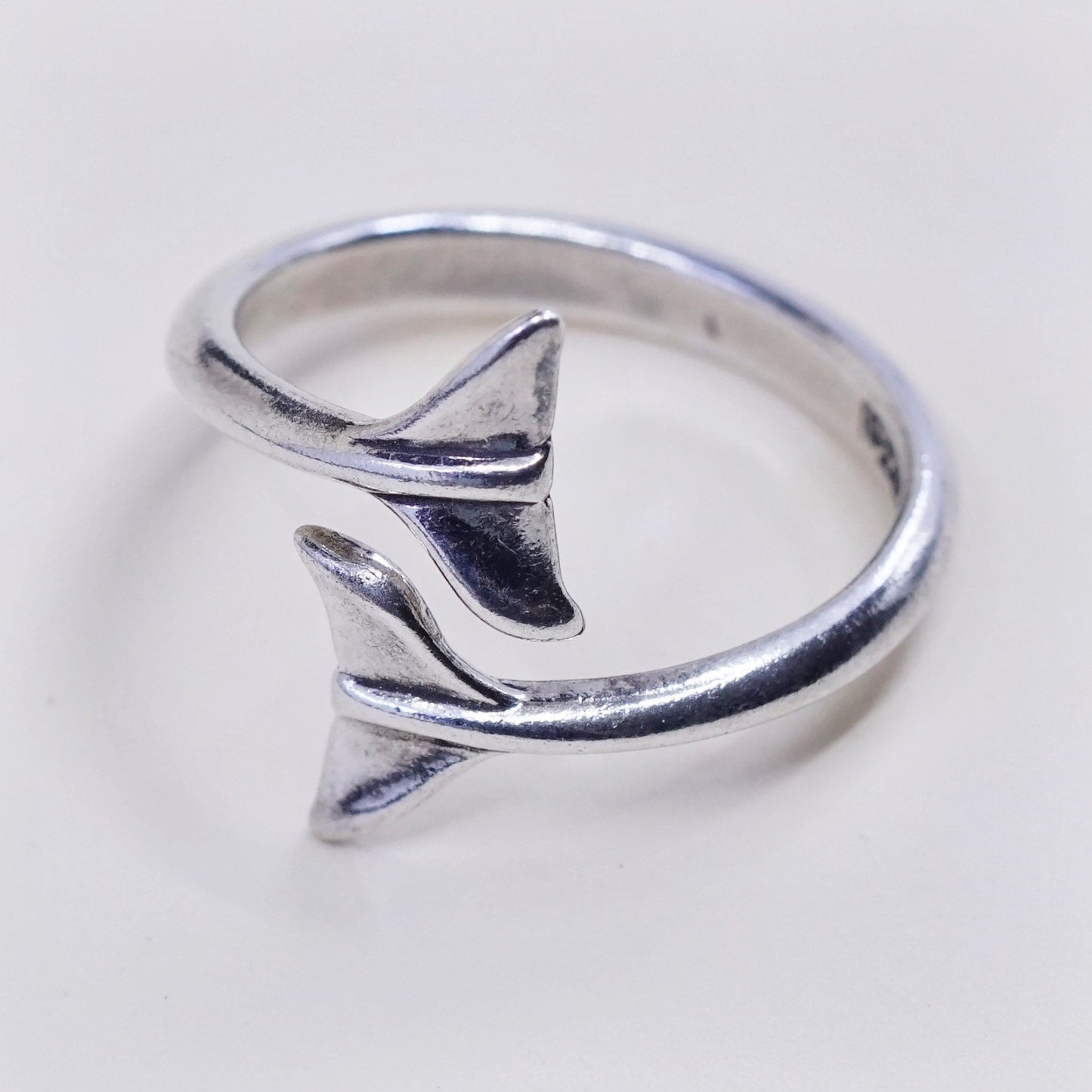 Size 7.5, WJ sterling silver handmade statement ring, 925 whale tail wrap band