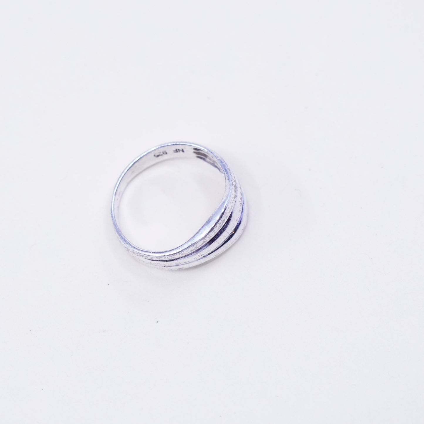 Size 7, vintage sterling silver handmade ribbed ring, 925 modern statement band