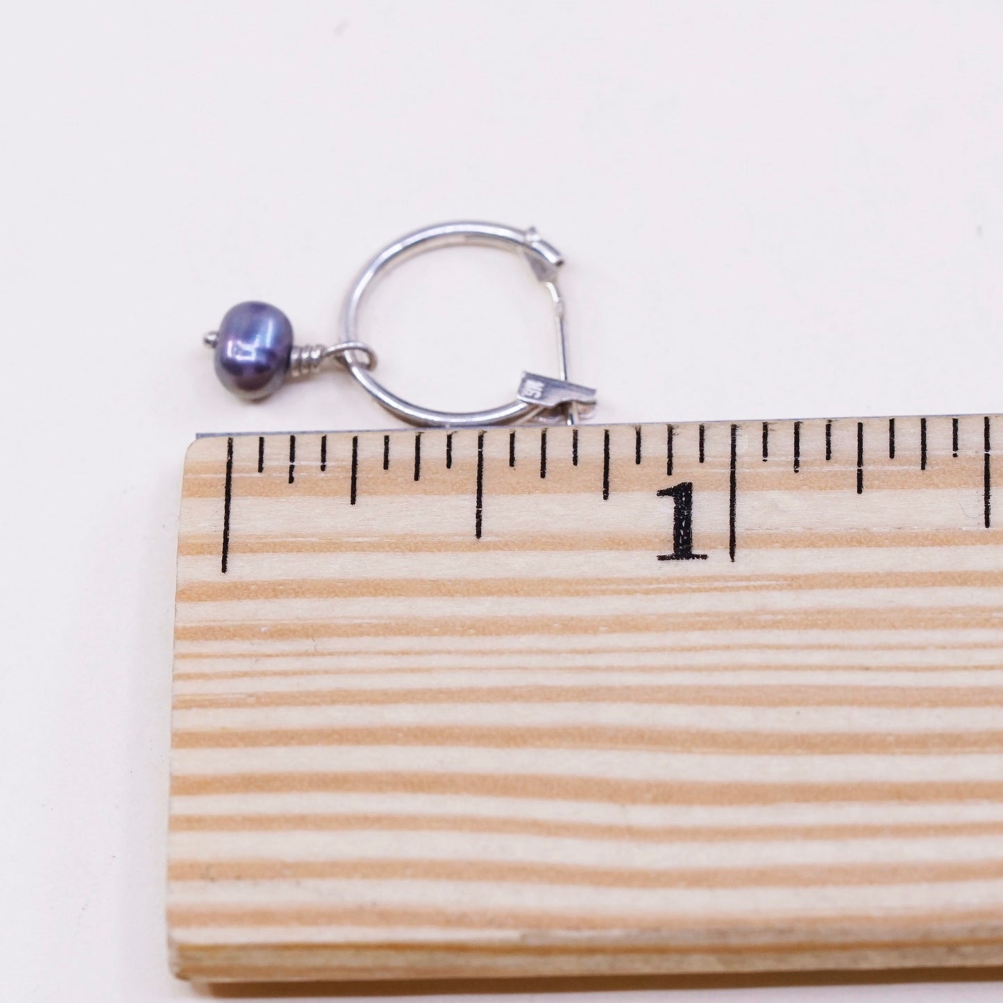 0.5”, vtg sterling 925 silver earrings, minimalist primitive hoops with pearl