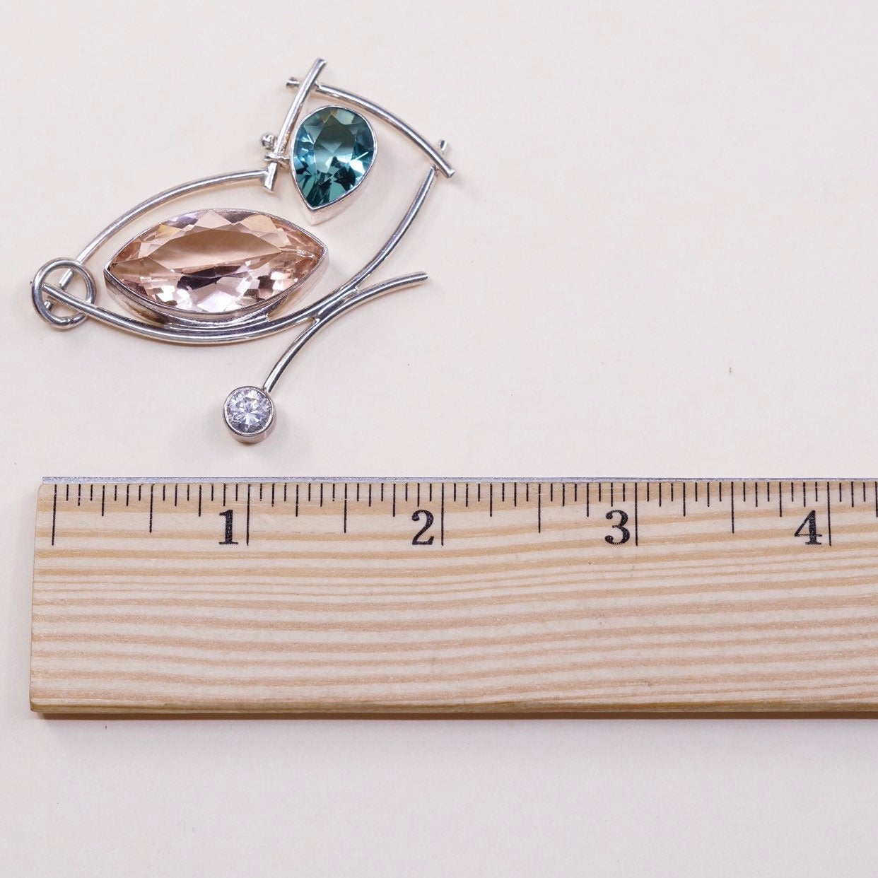 VTG modern sterling silver handmade pendant, 925 Mexico orange green topaz N cz