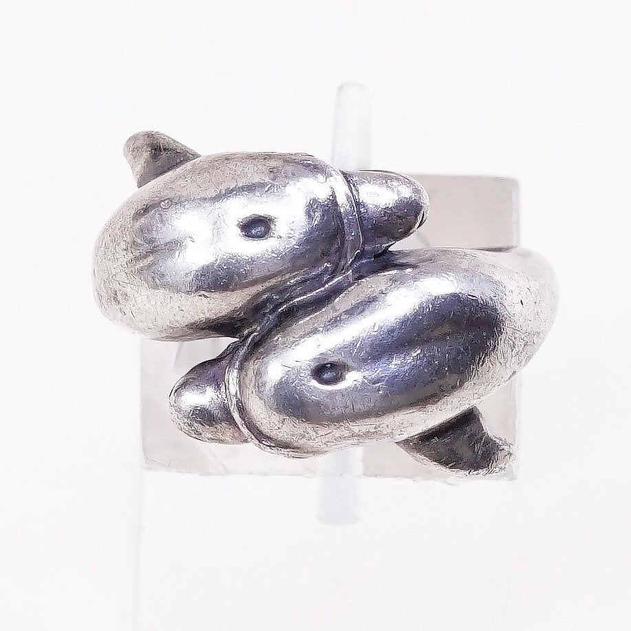 Size 5.5, vtg sterling silver handmade ring, 925 silver handmade dolphin ring