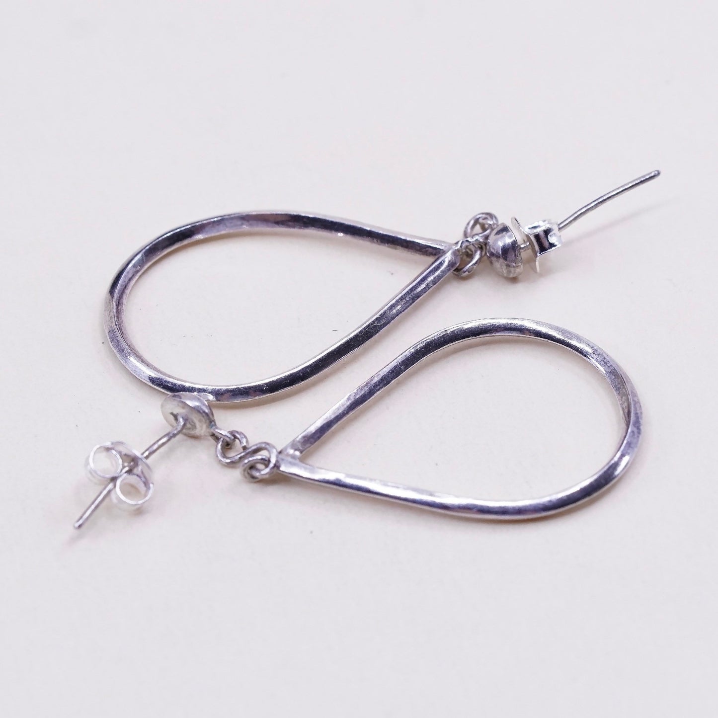 Vintage modern sterling silver handmade earrings, 925 teardrop dangles