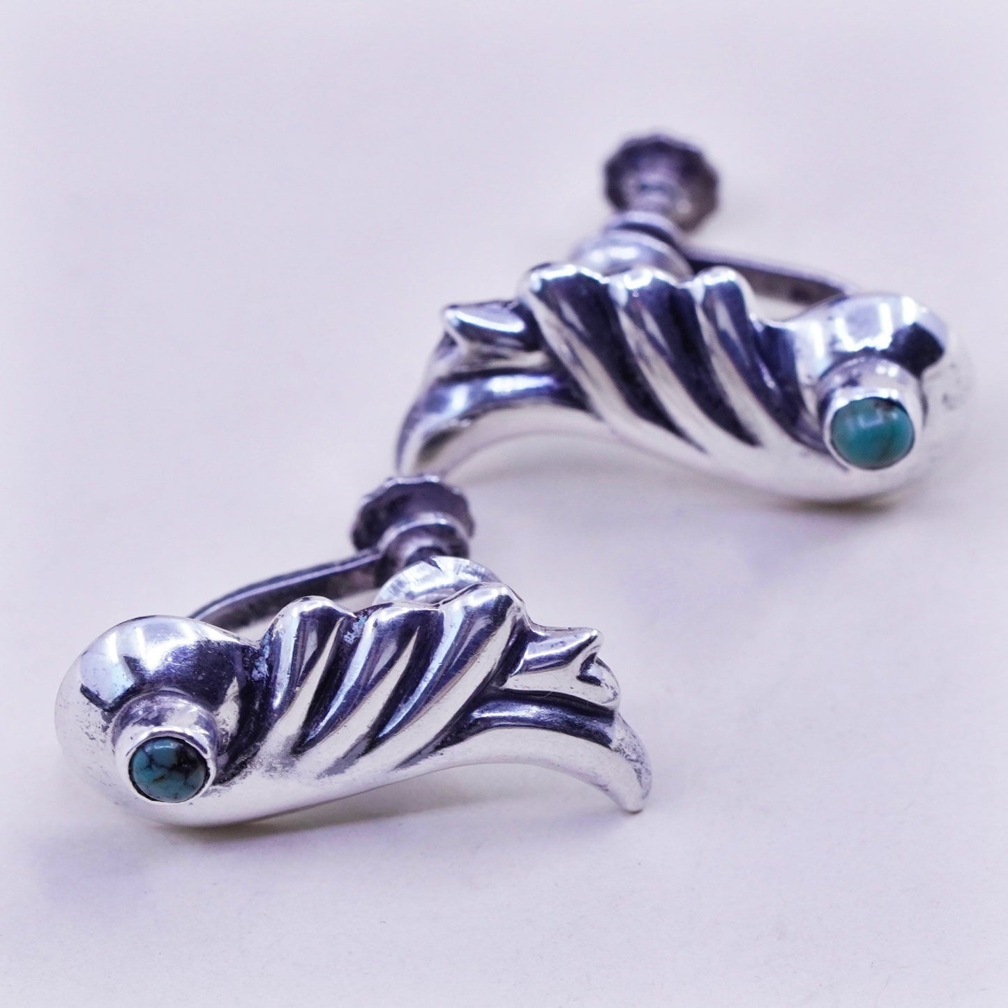 Native American navajo Sterling 925 silver screw back wing earrings turquoise
