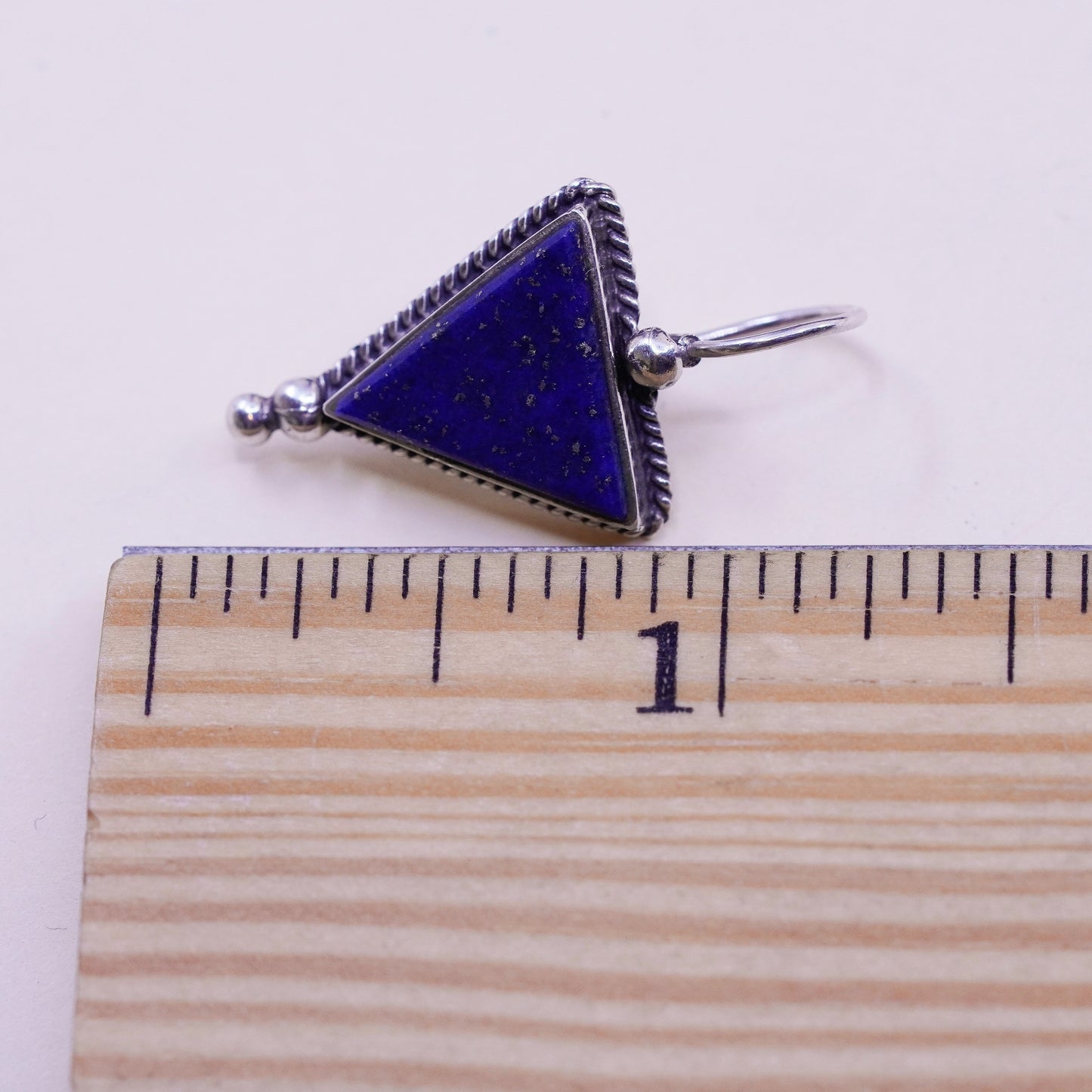 Vintage PRECIV Sterling 925 Silver Handmade earrings w/ triangular lapis lazuli