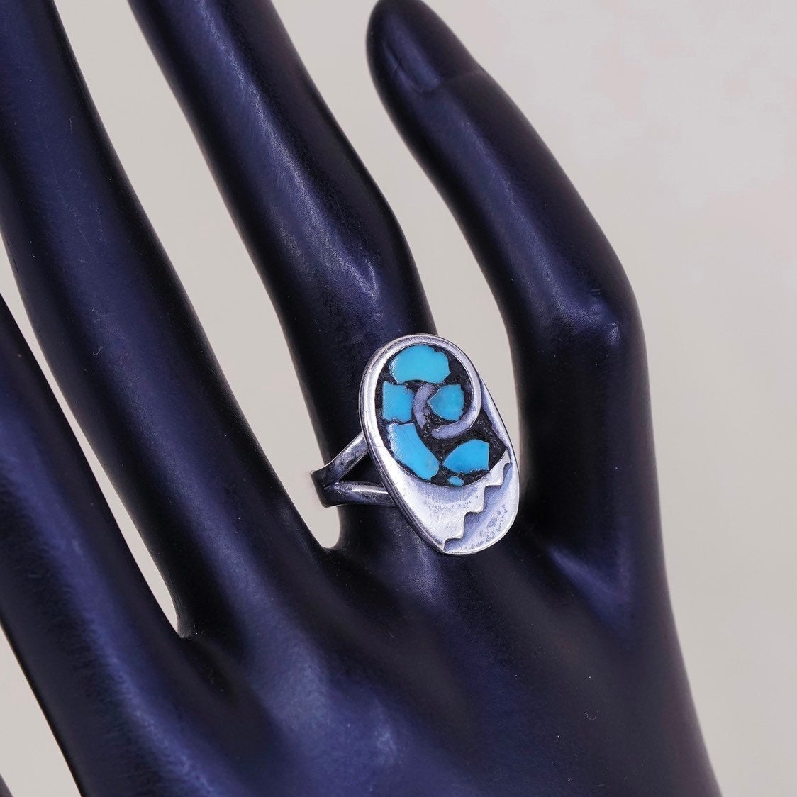 sz 6.75, sterling silver ring, Native American handmade 925 silver w/ turquoise