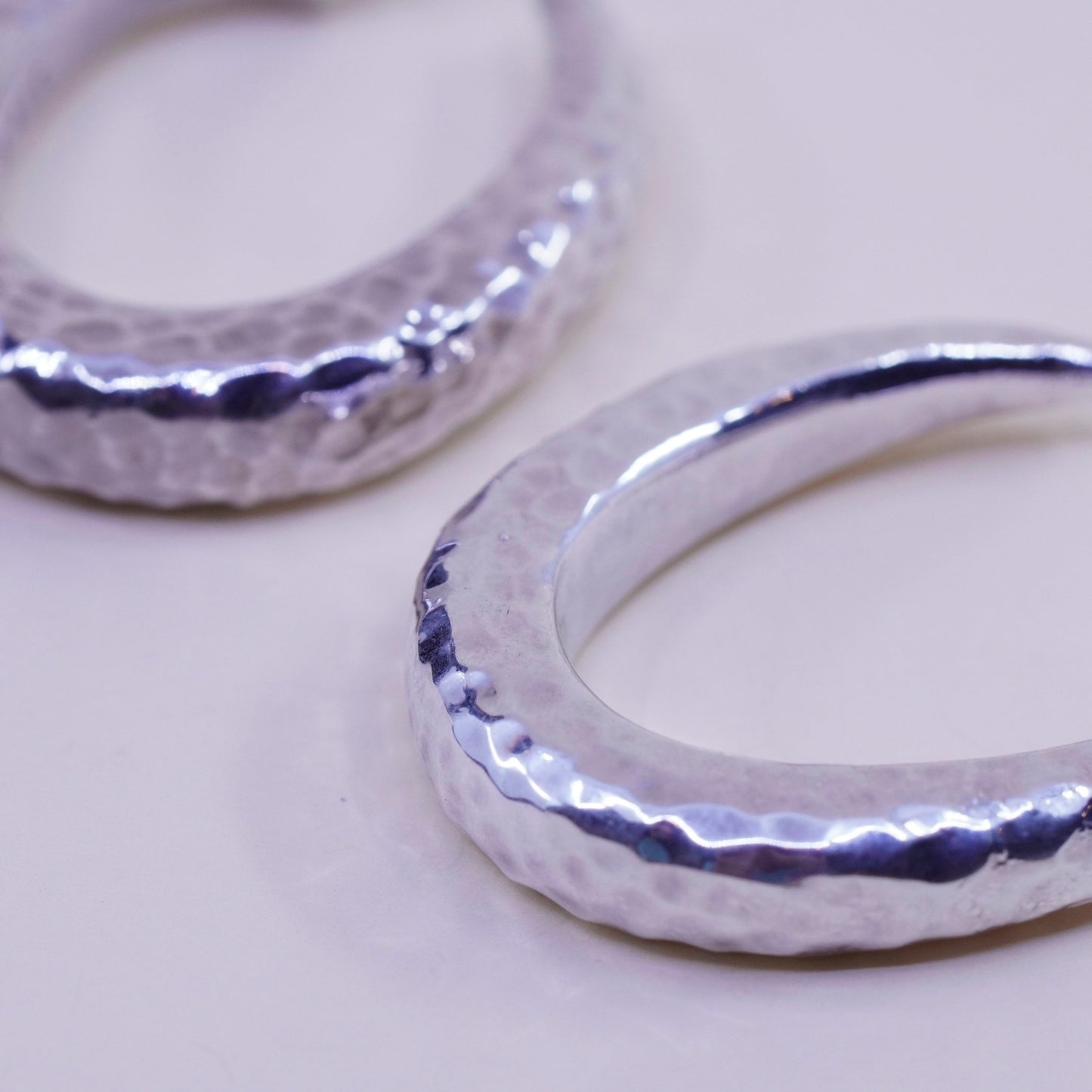 1.75” Vintage sterling 925 silver earrings, textured hammered primitive hoops