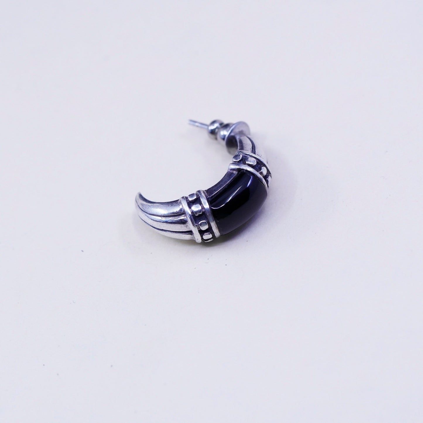 0.75”, Sterling silver handmade earrings, 925 Huggie studs with onyx and beads
