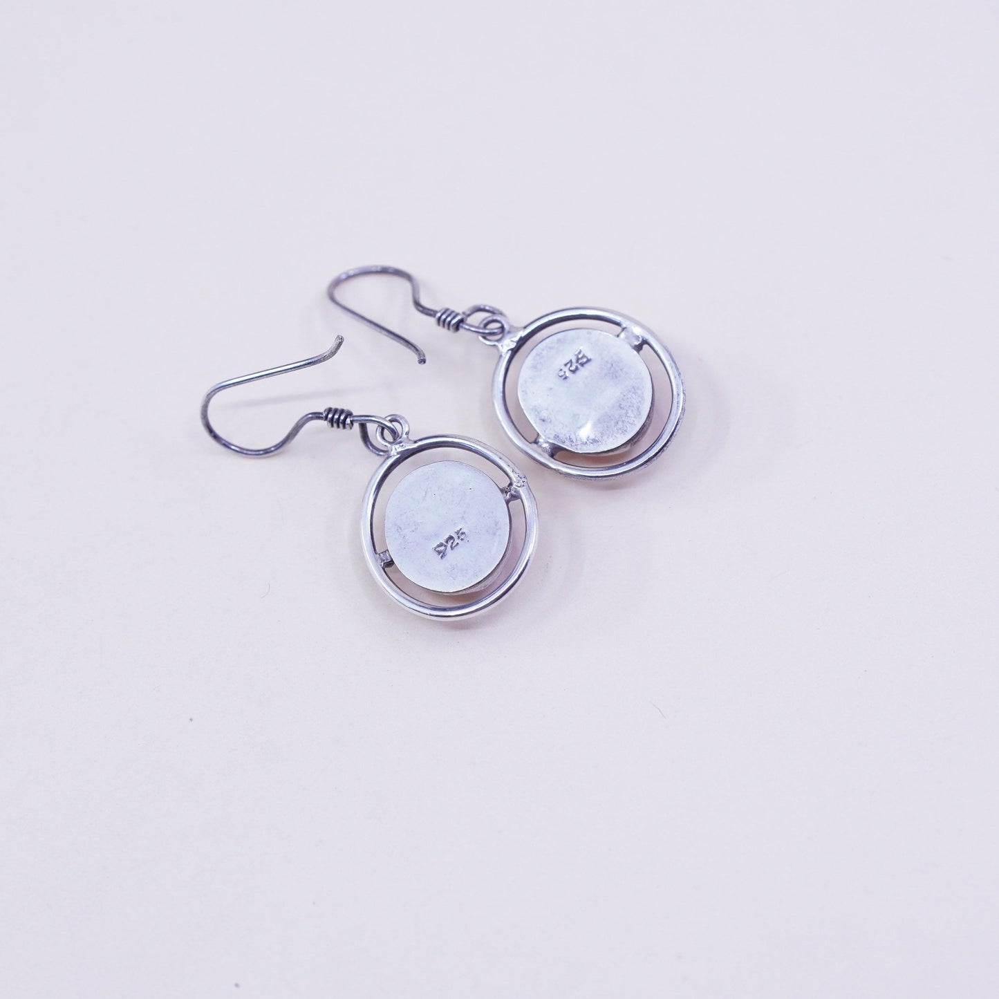 Vintage Sterling 925 silver handmade earrings with pink cats eye beads