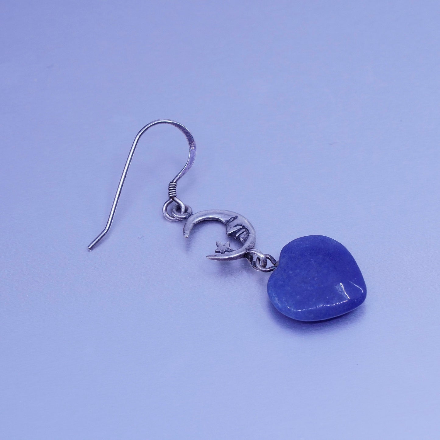 vtg jewelry | handmade Sterling 925 silver sodalite heart earrings moon face