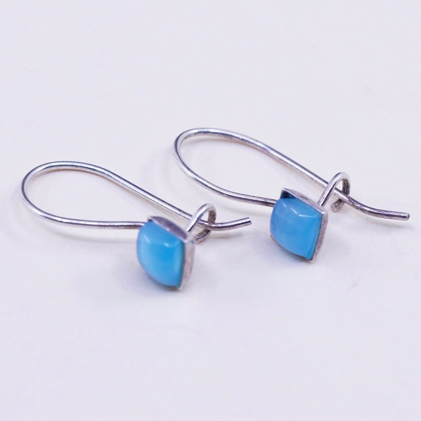 Vintage Sterling silver handmade earrings, 925 hooks w/ blue tiger eye dangles