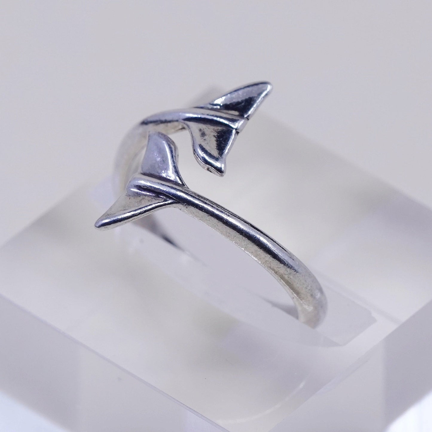 Size 7.5, WJ sterling silver handmade statement ring, 925 whale tail wrap band