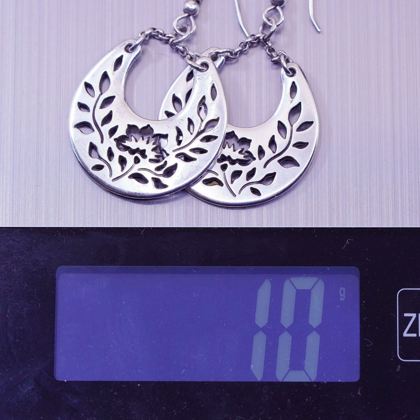 Vintage Sterling silver handmade earrings, 925 floral dangles