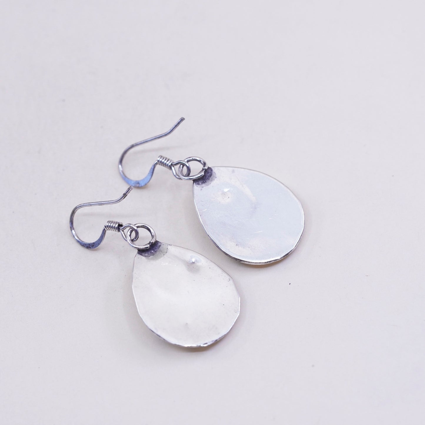 Native American Sterling silver earrings, teardrop 925 bear paw w/ obsidian