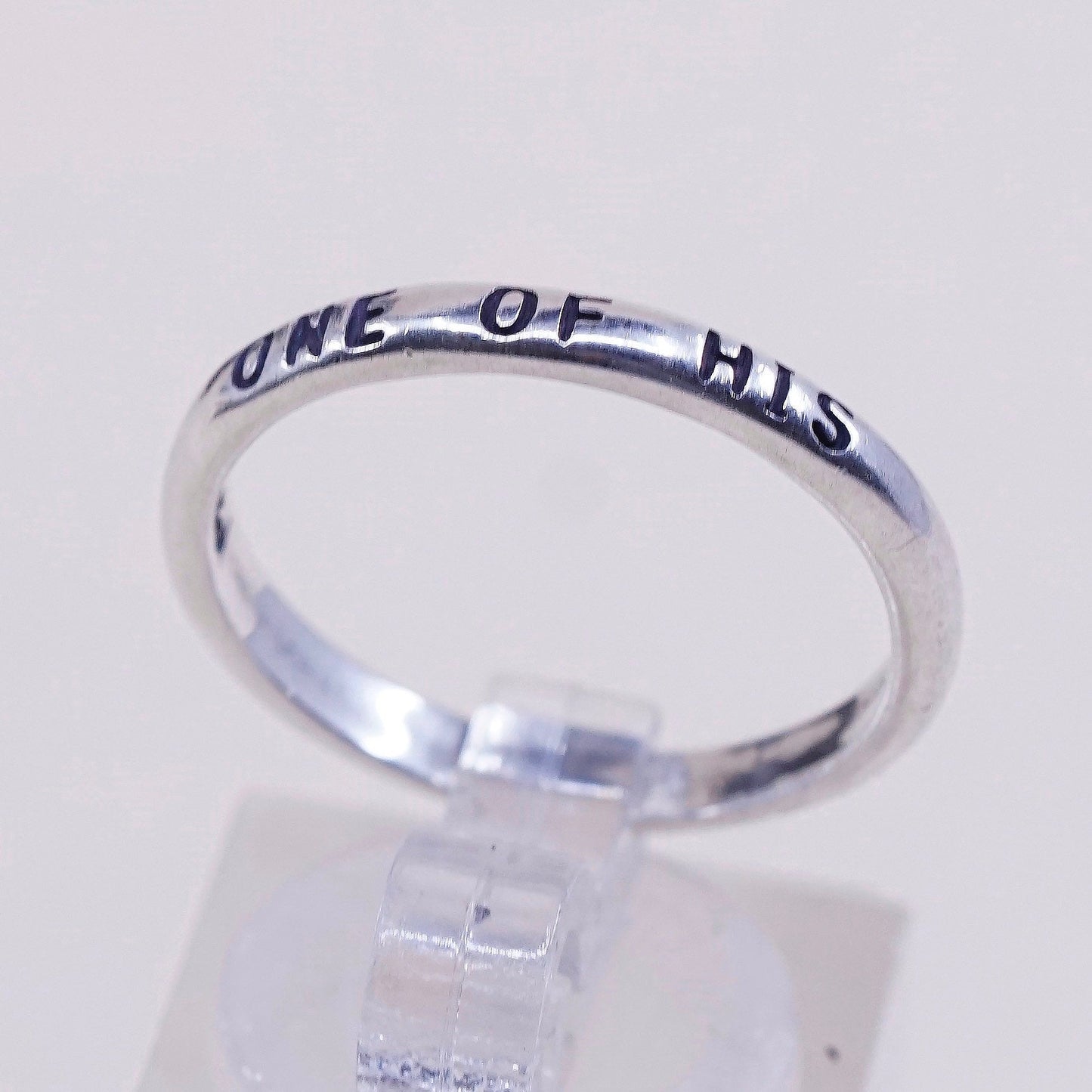 Size 8.25, vtg WJ sterling 925 silver handmade ring band embossed “one of his”