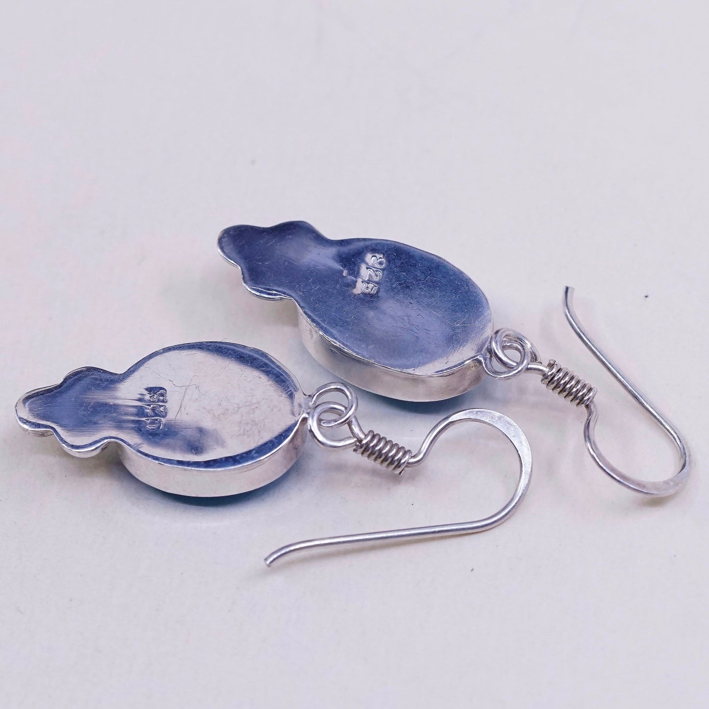 Vintage Sterling 925 silver handmade earrings, with oval turquoise, Stamped 925