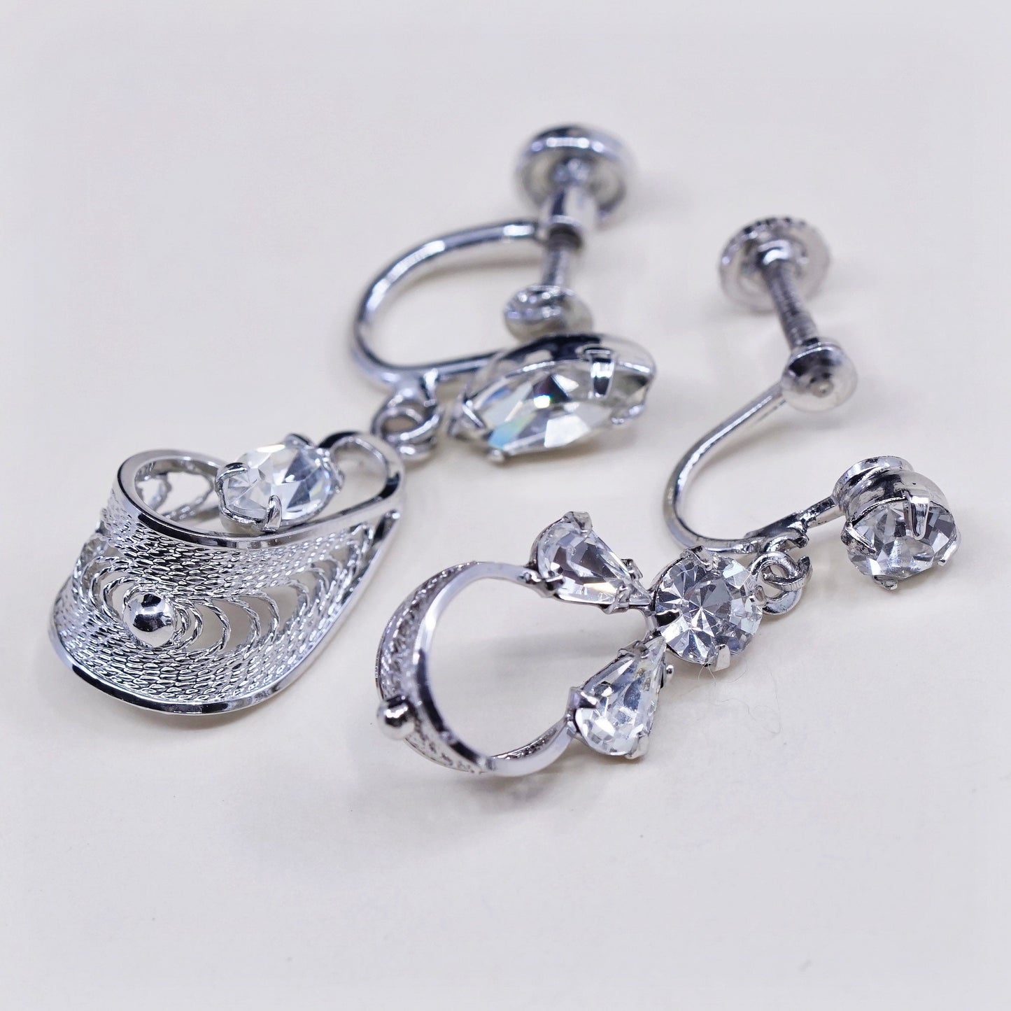 1950s Vintage Espo Flex sterling silver 925 filigree flower screw back earrings