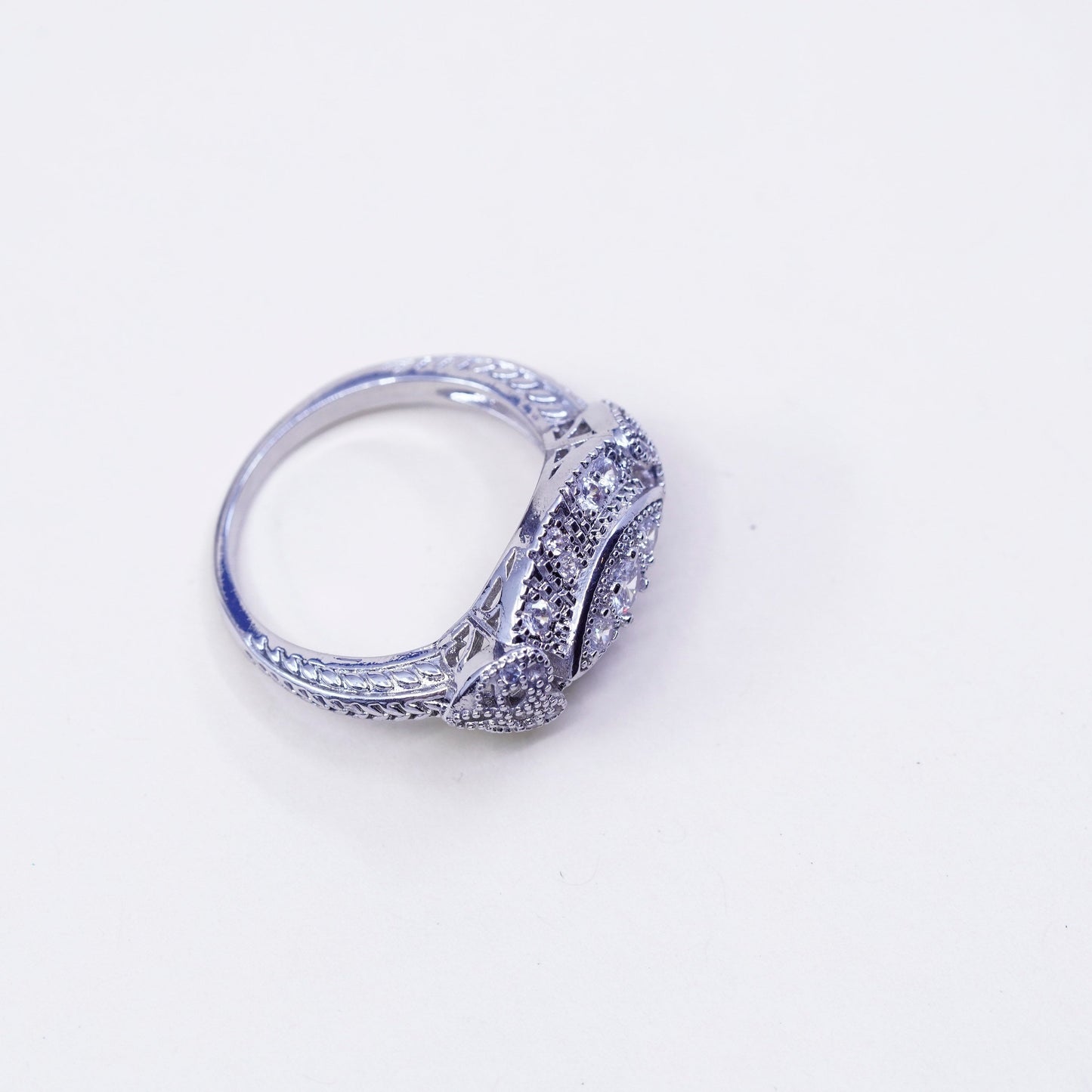 Size 9, vintage jewelry, sterling 925 silver cluster crystal engagement ring