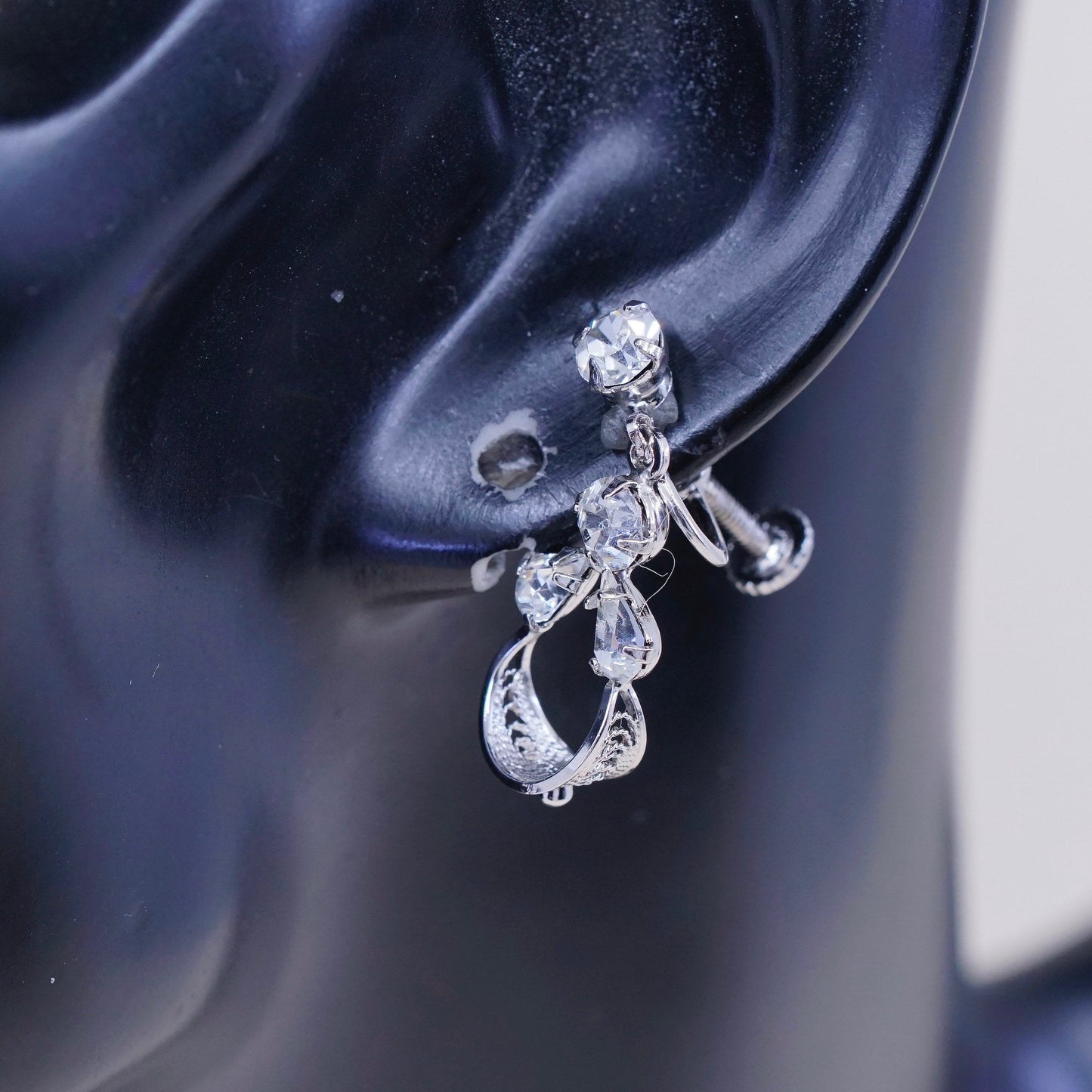 1950s Vintage Espo Flex sterling silver 925 filigree flower screw back earrings