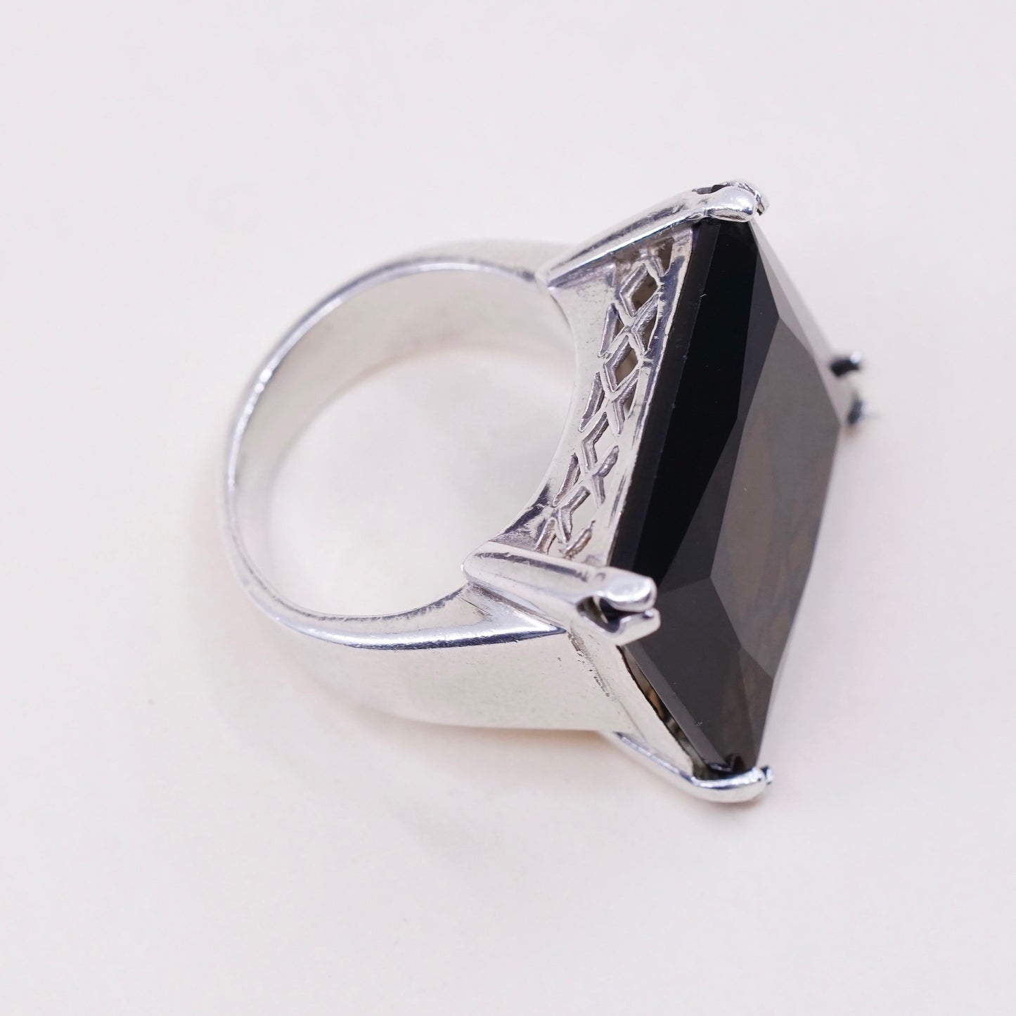Size 6, vtg sterling silver handmade ring, 925 statement ring with smoky topaz
