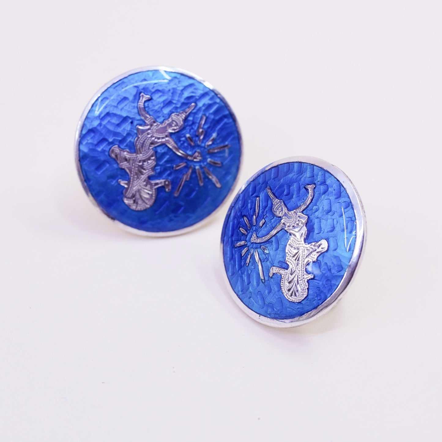 AMF arco Sterling silver handmade earrings 925 enamel screw back Indian goddess