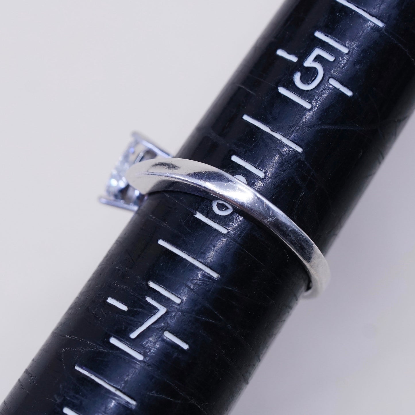 Size 6, vtg sterling silver handmade ring, stamped 925, engagement ring w/ cz
