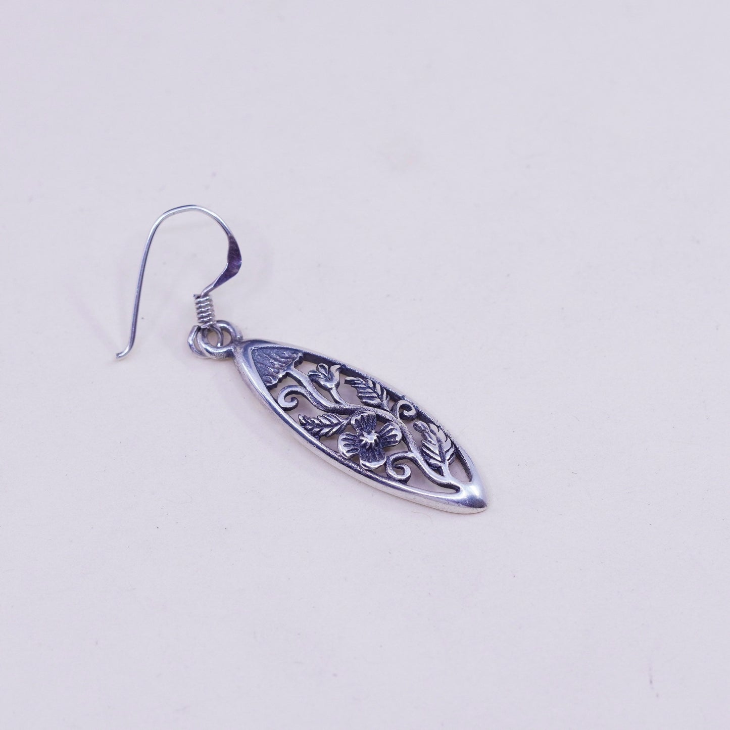 Vintage Sterling 925 silver handmade marquise flower earrings