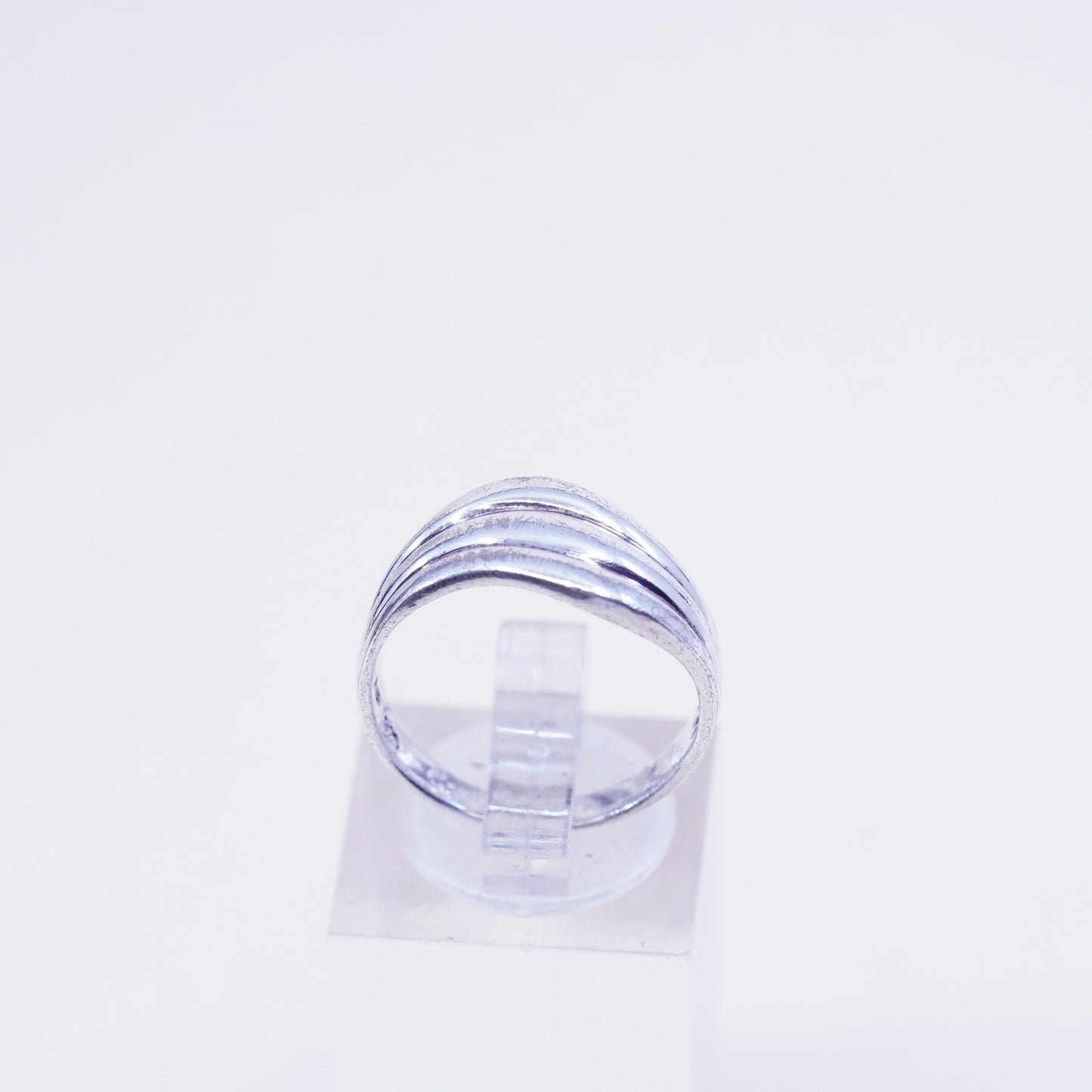 Size 7, vintage sterling silver handmade ribbed ring, 925 modern statement band
